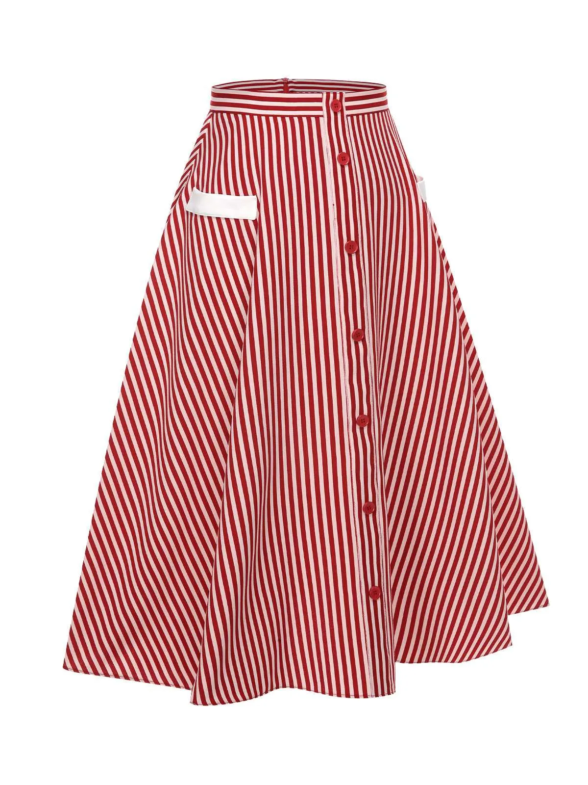 Red 1940s Buttoned Stripes Skirt sold by Retro Stage product image thumbnail 3