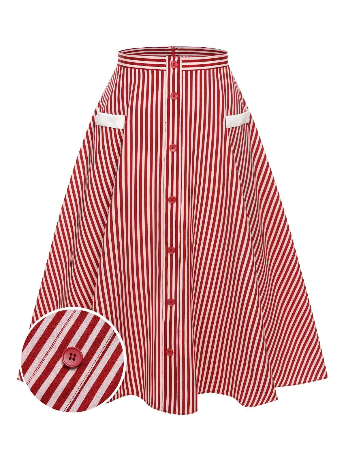 Red 1940s Buttoned Stripes Skirt sold by Retro Stage