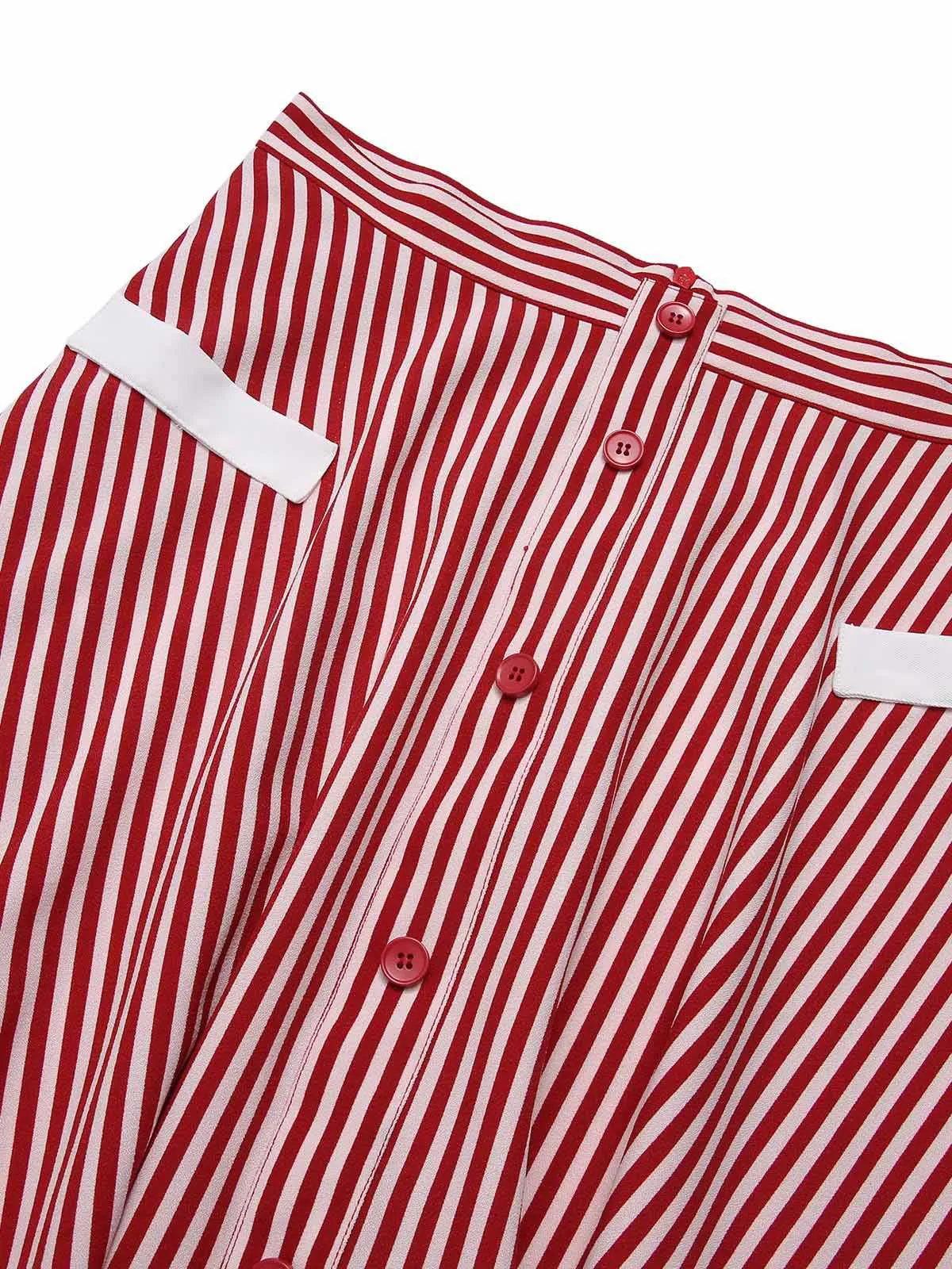 Red 1940s Buttoned Stripes Skirt sold by Retro Stage product image thumbnail 5