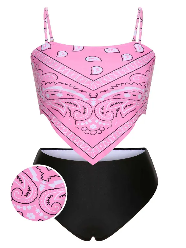 [Plus Size] 1950s Spaghetti Strap Print Swimsuit sold by Retro Stage