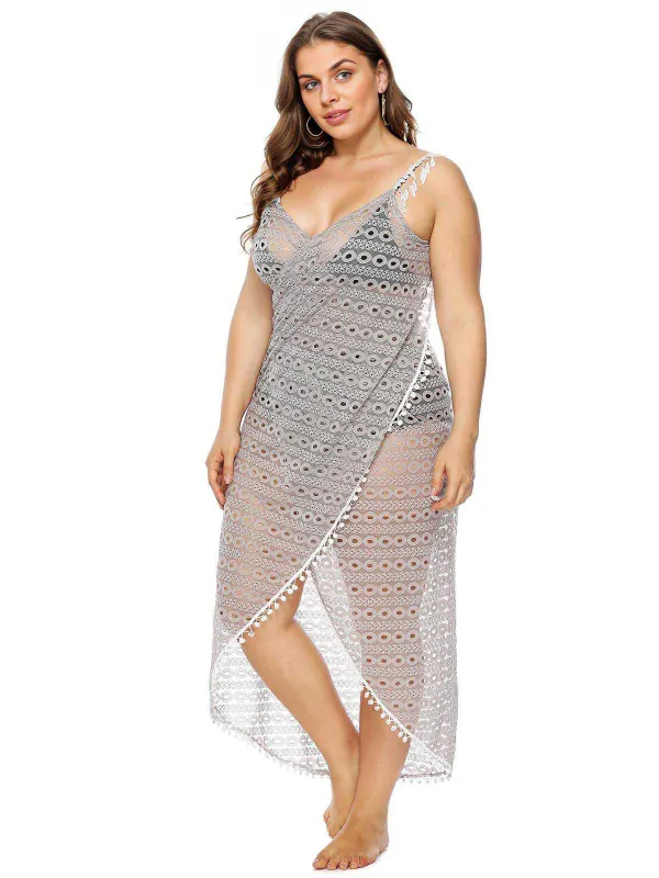 [Plus Size] Light Gray 1960s Hollow Fringe Cover-Up sold by Retro Stage