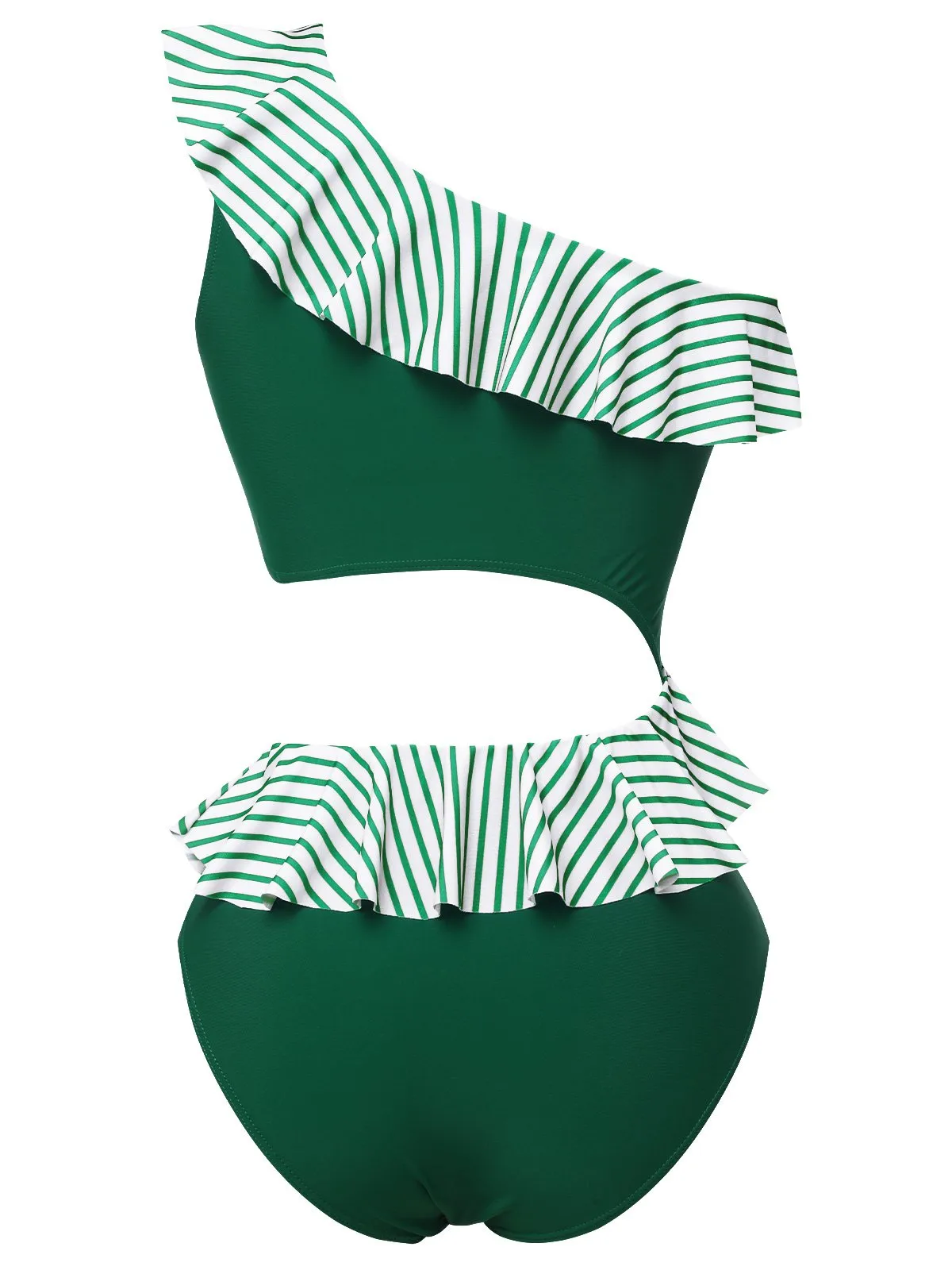 Dark Green 1940s Striped Ruffled Swimsuit sold by Retro Stage product image thumbnail 4