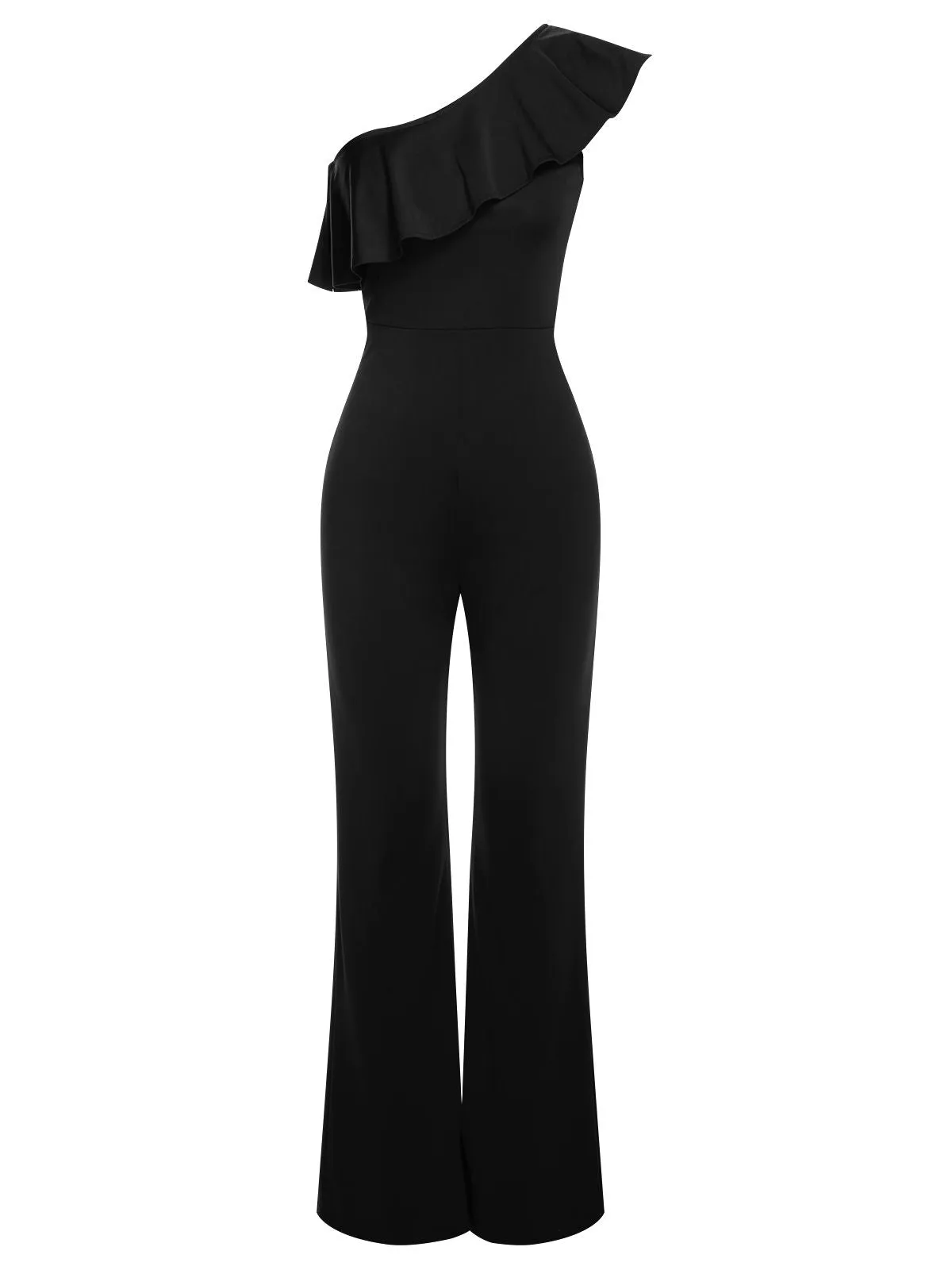 1950s Solid One Shoulder Ruffled Jumpsuit sold by Retro Stage product image thumbnail 5