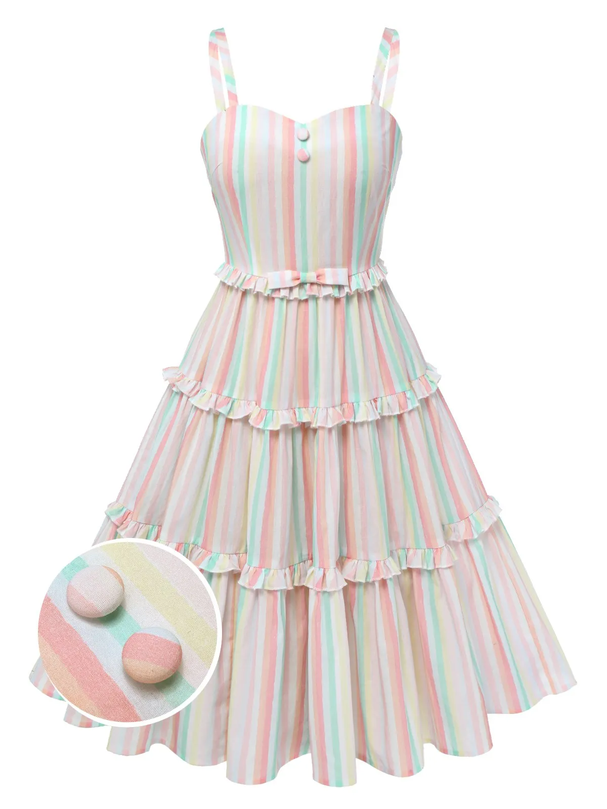 Multicolor 1950s Spaghetti Strap Striped Dress sold by Retro Stage product image thumbnail 2