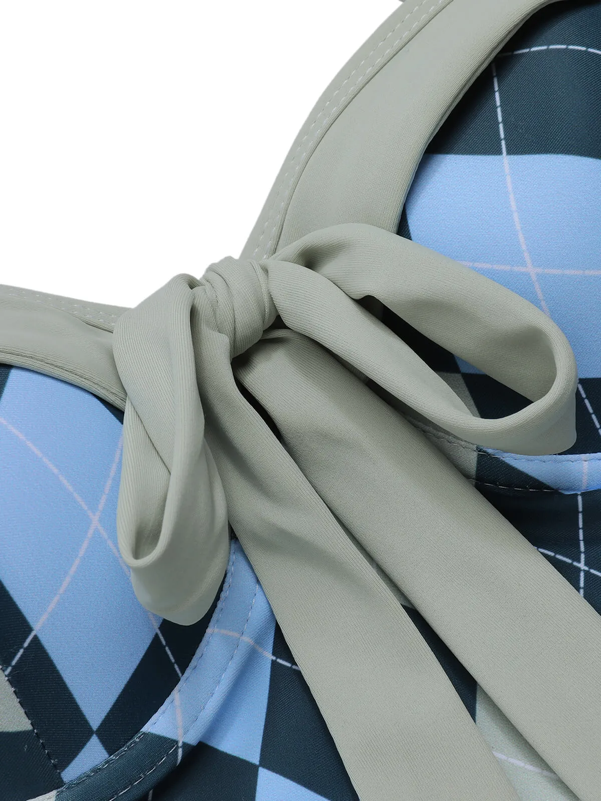 Blue Gray 1950s Argyle Halter One-Piece Swimsuit sold by Retro Stage product image thumbnail 5