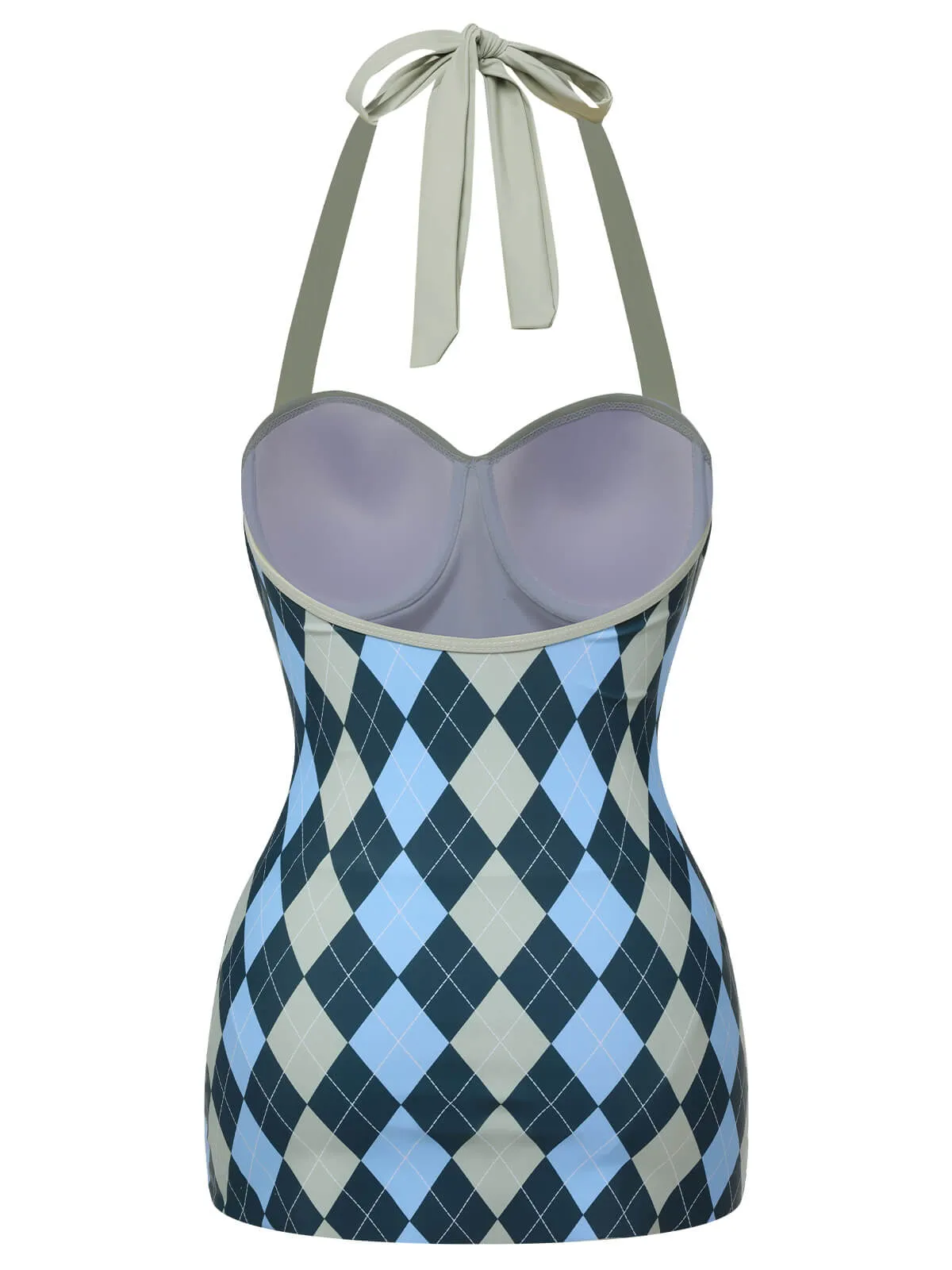 Blue Gray 1950s Argyle Halter One-Piece Swimsuit sold by Retro Stage product image thumbnail 4