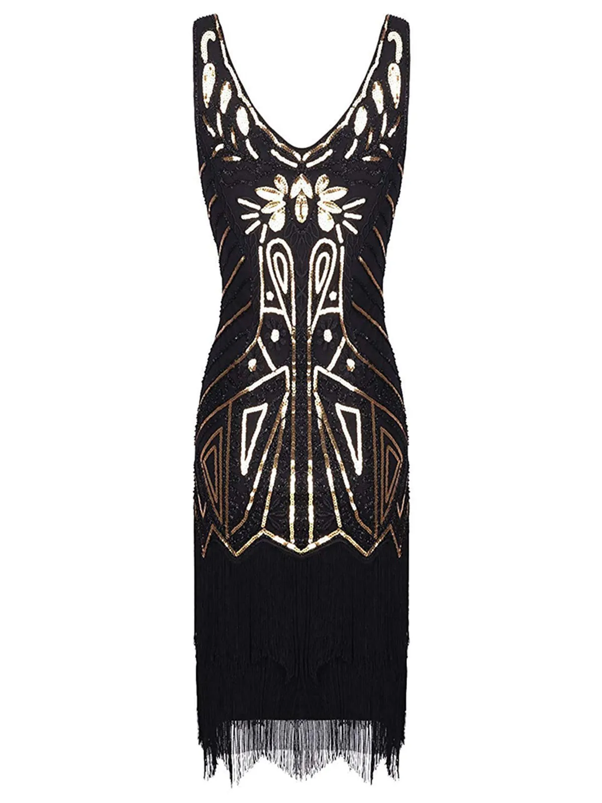 US Only Black 1920sSequin Fringed Flapper Dress sold by Retro Stage