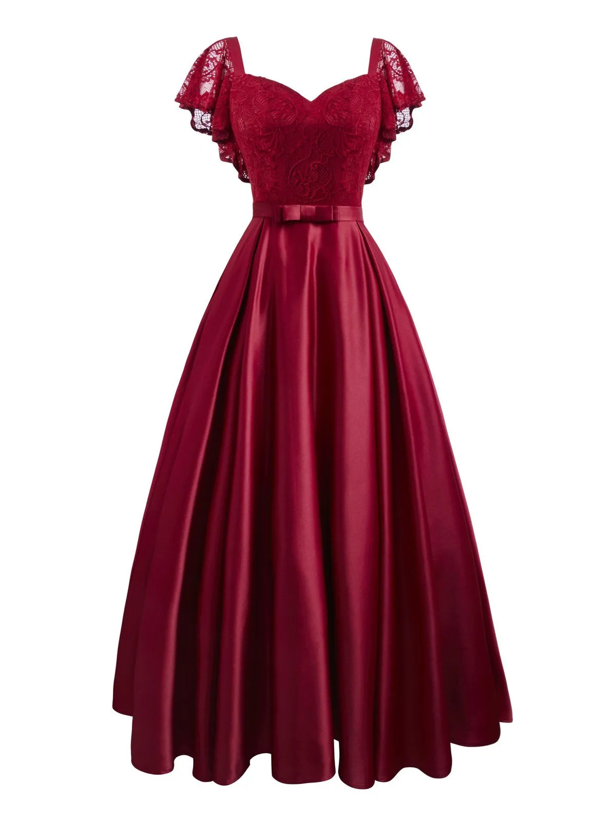 US Only Wine Red 1950s Lace Satin Dress sold by Retro Stage