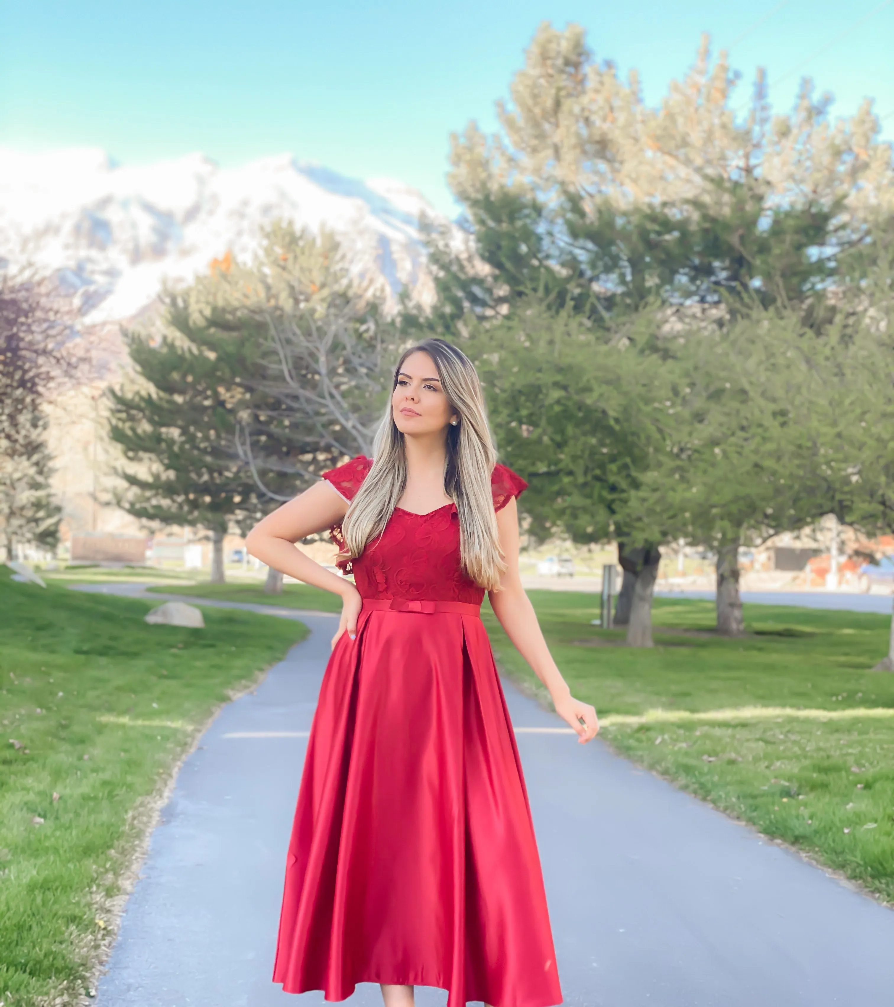 US Only Wine Red 1950s Lace Satin Dress sold by Retro Stage product image thumbnail 4