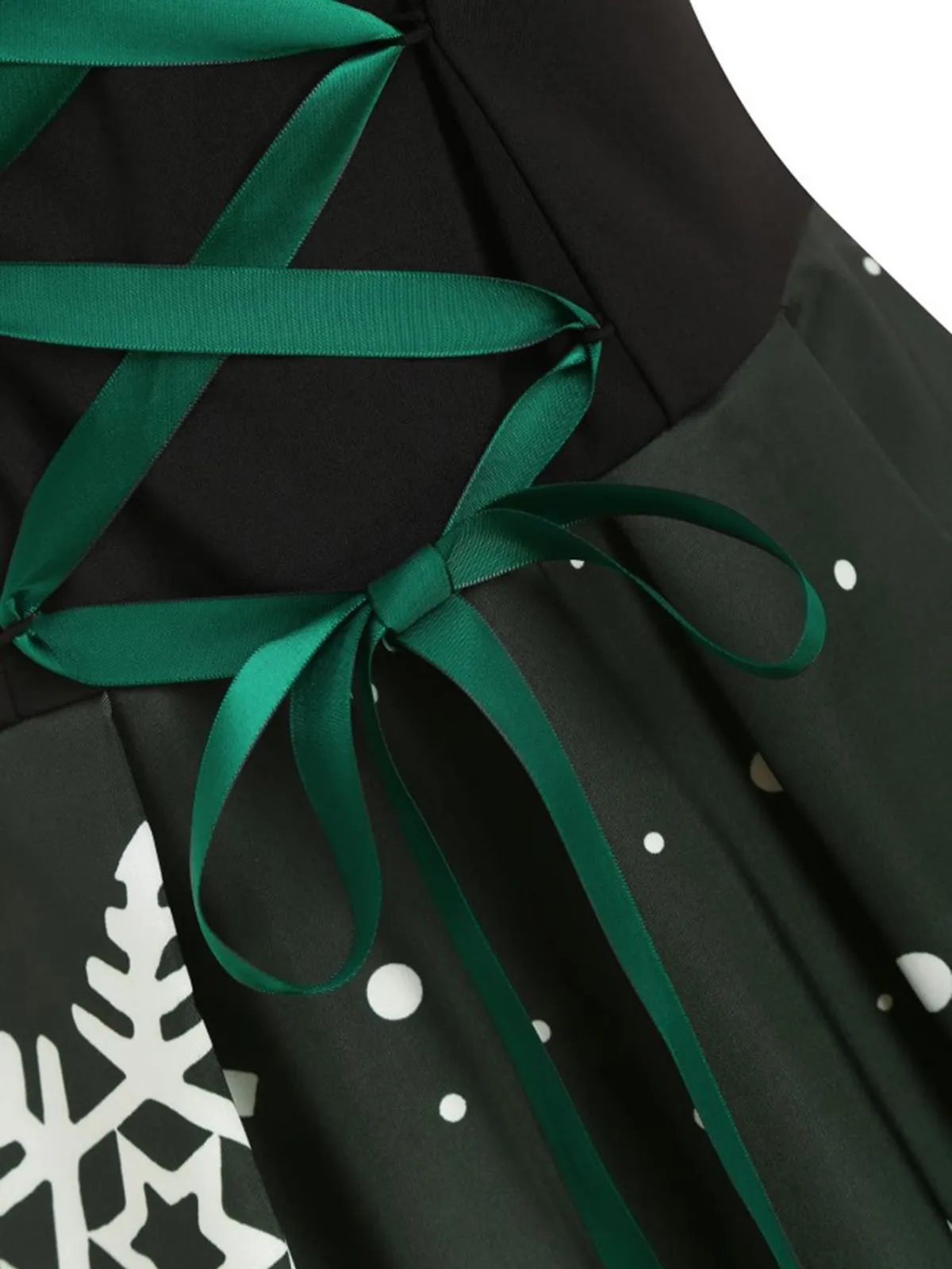 Dark Green 1950s Lace Up Christmas Dress sold by Retro Stage product image thumbnail 4