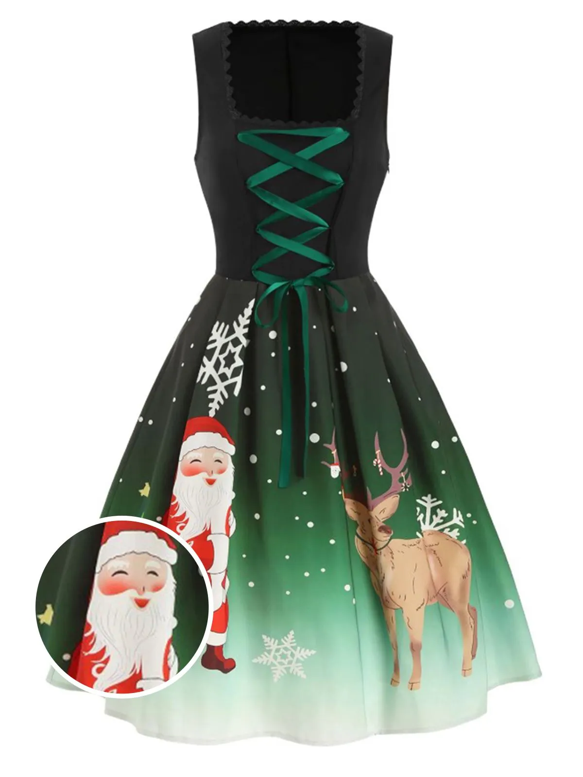 Dark Green 1950s Lace Up Christmas Dress sold by Retro Stage