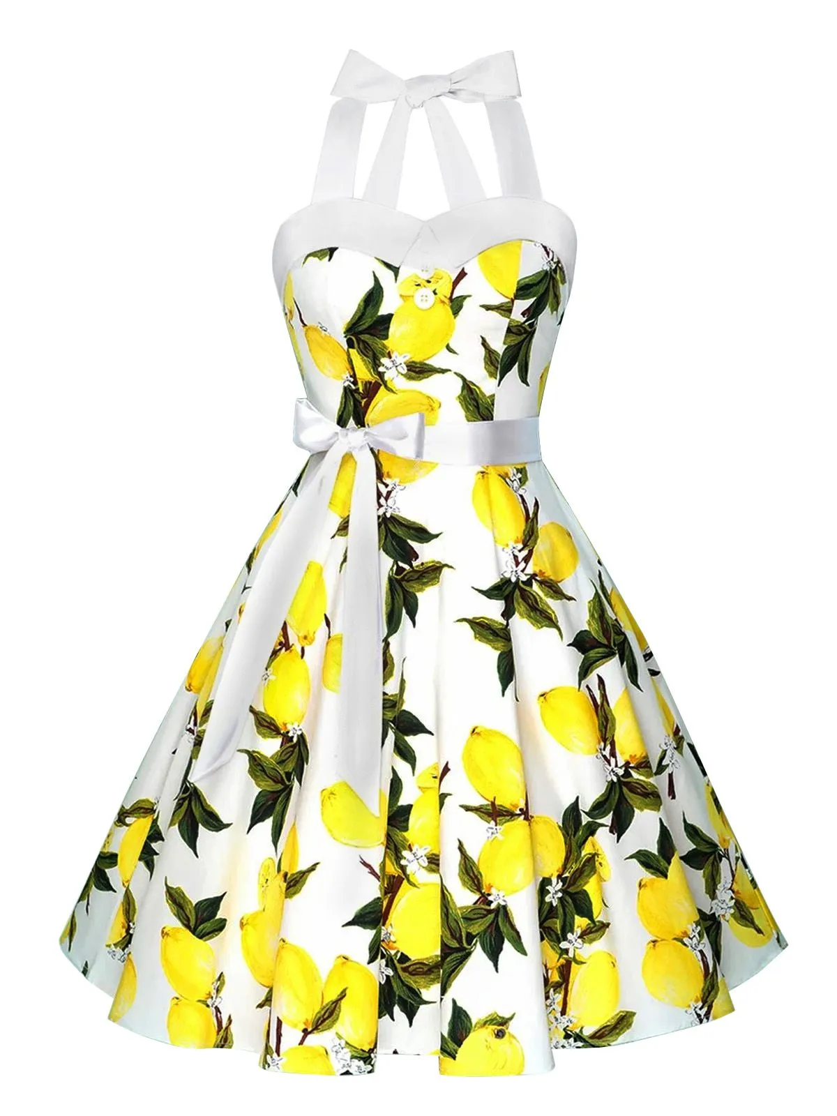 White 1950s Lemon Halter Swing Dress sold by Retro Stage product image thumbnail 2