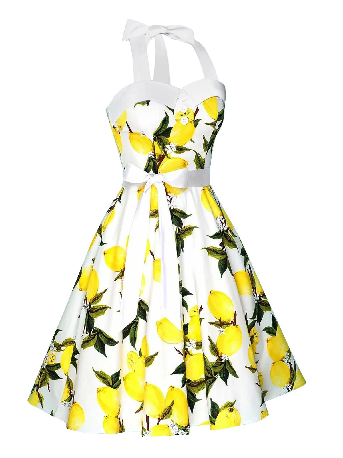 White 1950s Lemon Halter Swing Dress sold by Retro Stage product image thumbnail 3