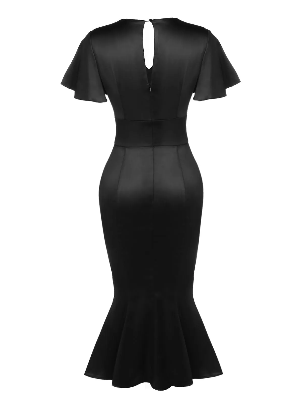 Black 1960s Patchwork Fishtail Bodycon Dress sold by Retro Stage product image thumbnail 4