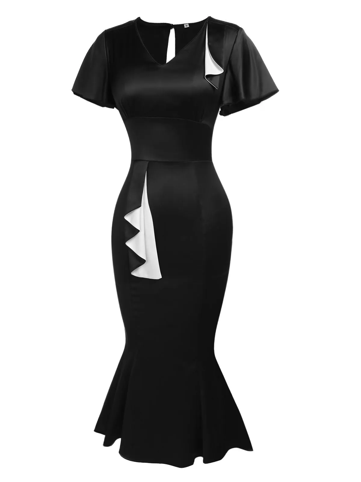 Black 1960s Patchwork Fishtail Bodycon Dress sold by Retro Stage product image thumbnail 3