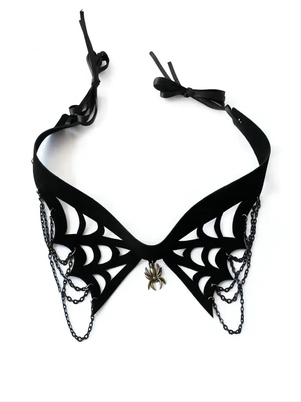 Halloween Black Spider Web Gothic Necklace sold by Retro Stage