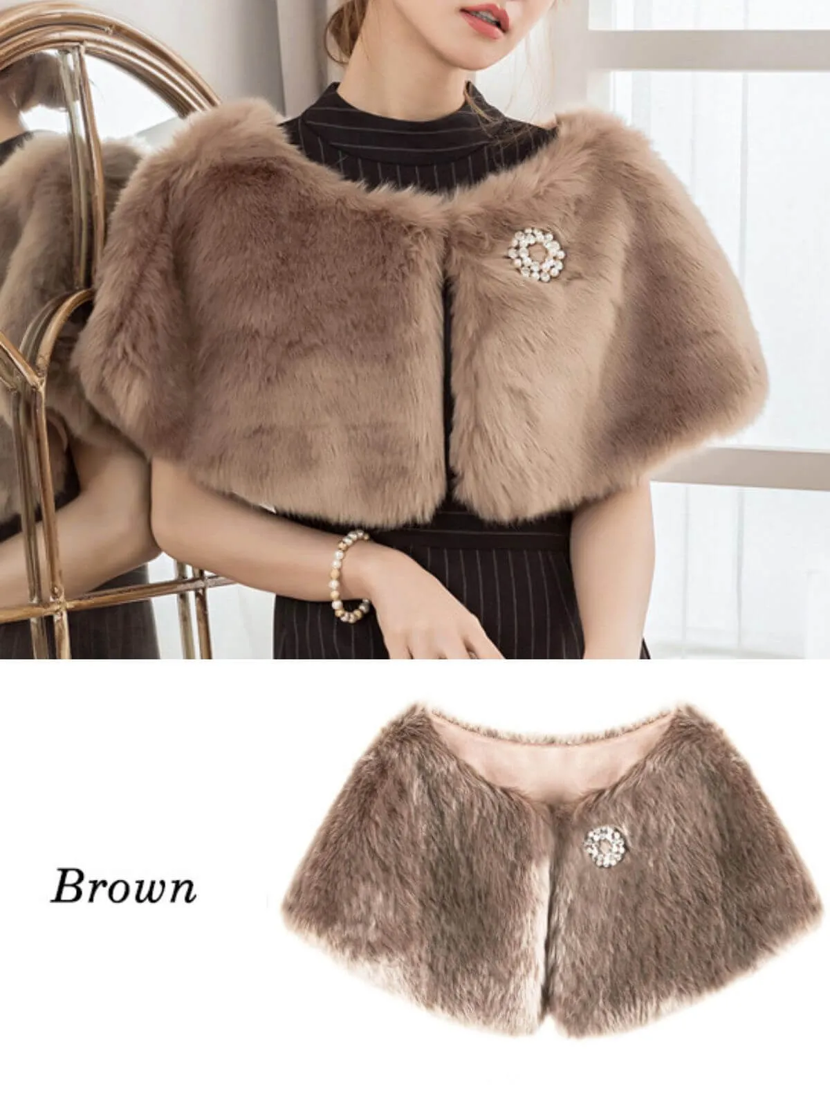 Retro Solid Rhinestone Cape With Brooch sold by Retro Stage product image thumbnail 4