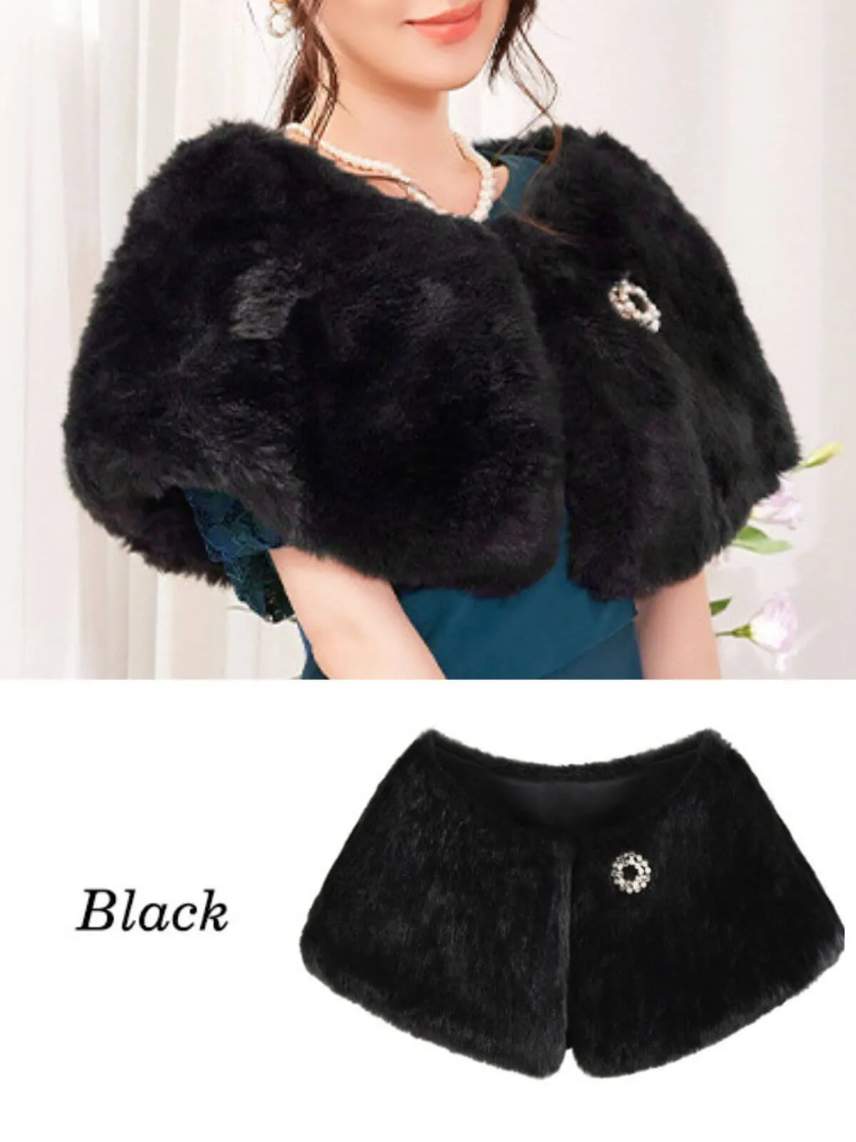 Retro Solid Rhinestone Cape With Brooch sold by Retro Stage product image thumbnail 2