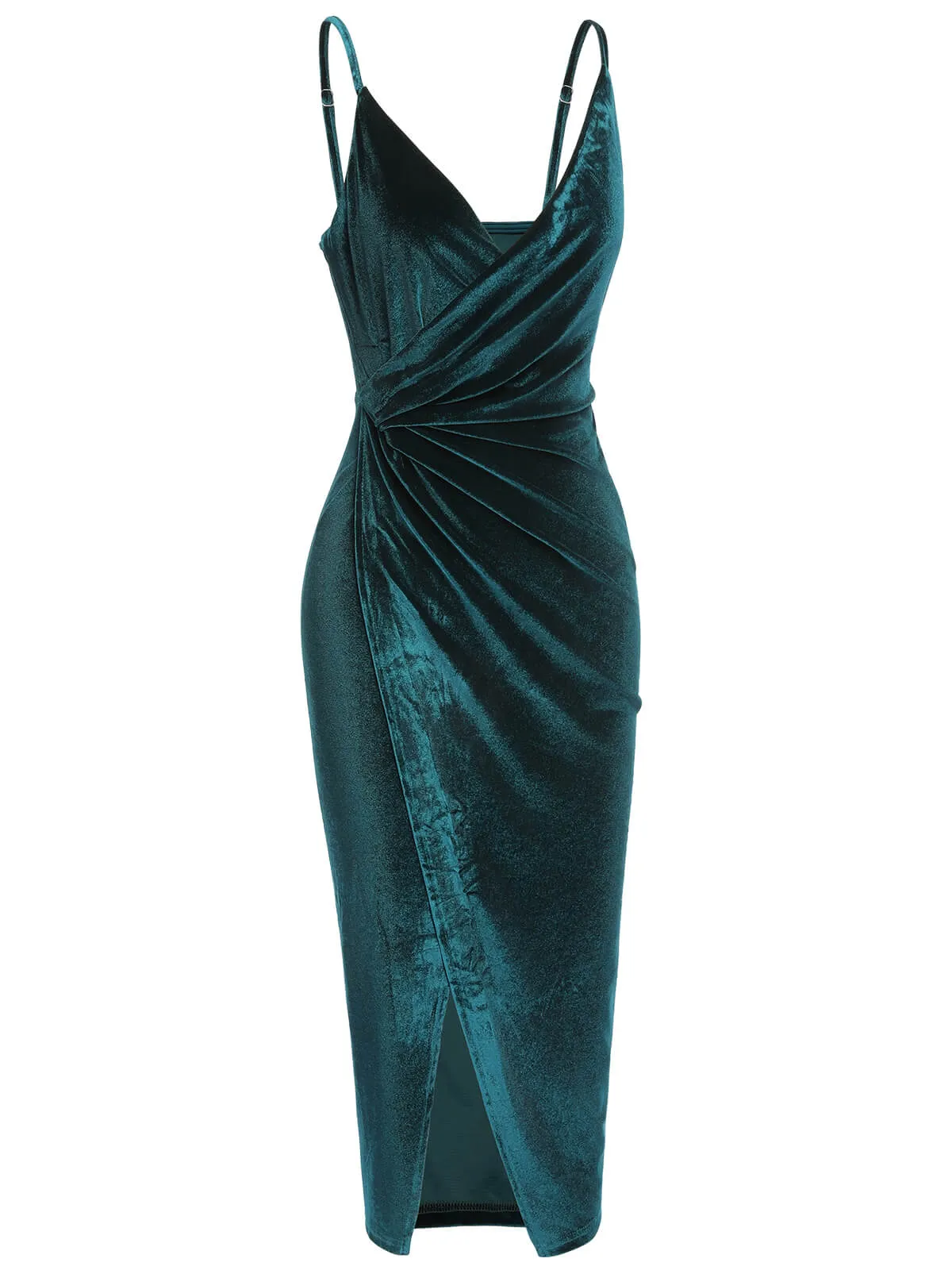 1960s Solid Velvet V-Neck Strap Dress sold by Retro Stage product image thumbnail 4