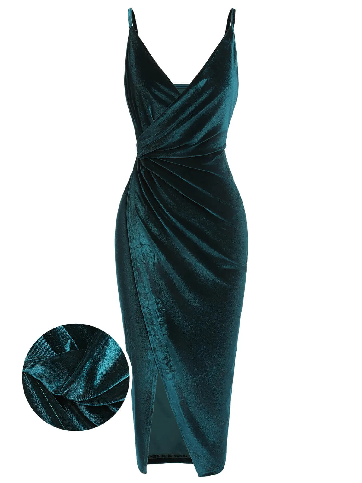 1960s Solid Velvet V-Neck Strap Dress sold by Retro Stage