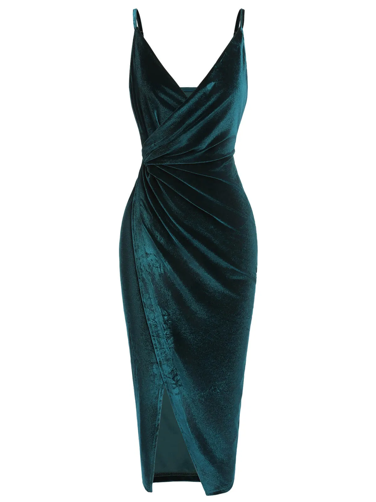1960s Solid Velvet V-Neck Strap Dress sold by Retro Stage product image thumbnail 3