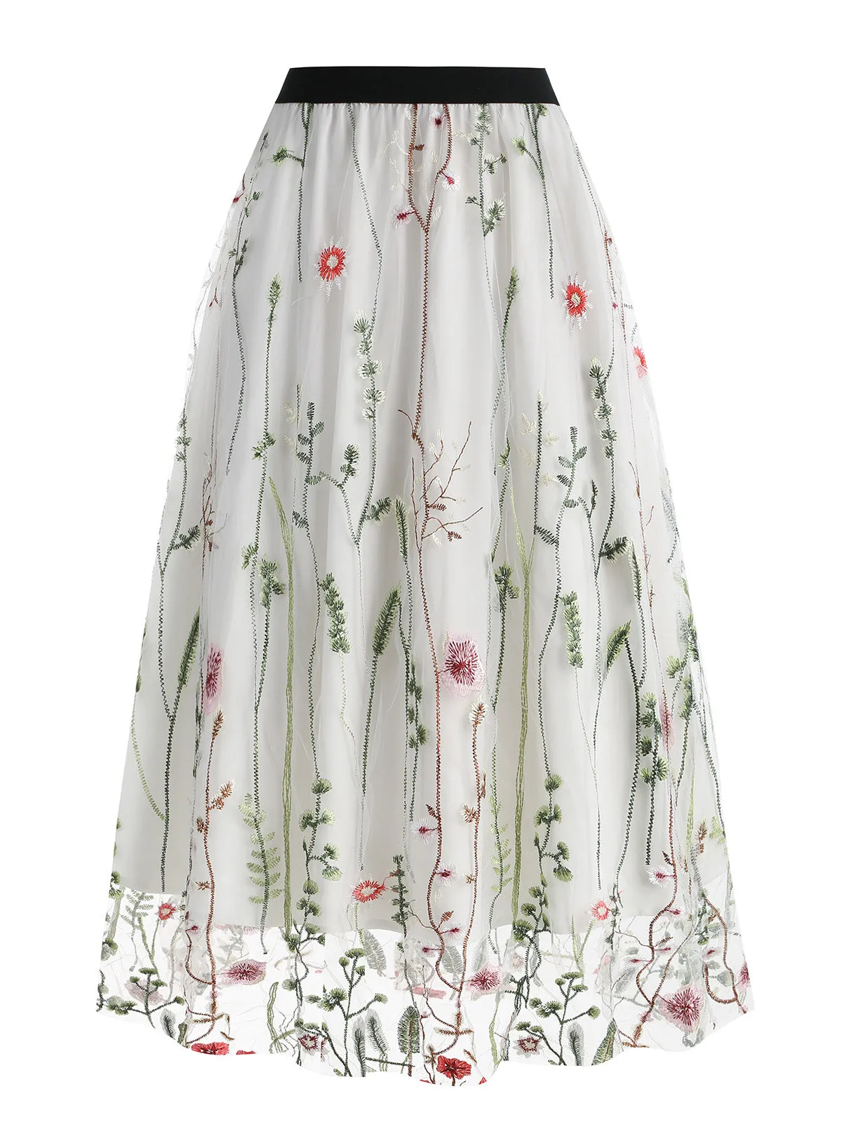 1950s Floral Embroidered Mesh Skirt sold by Retro Stage product image thumbnail 5
