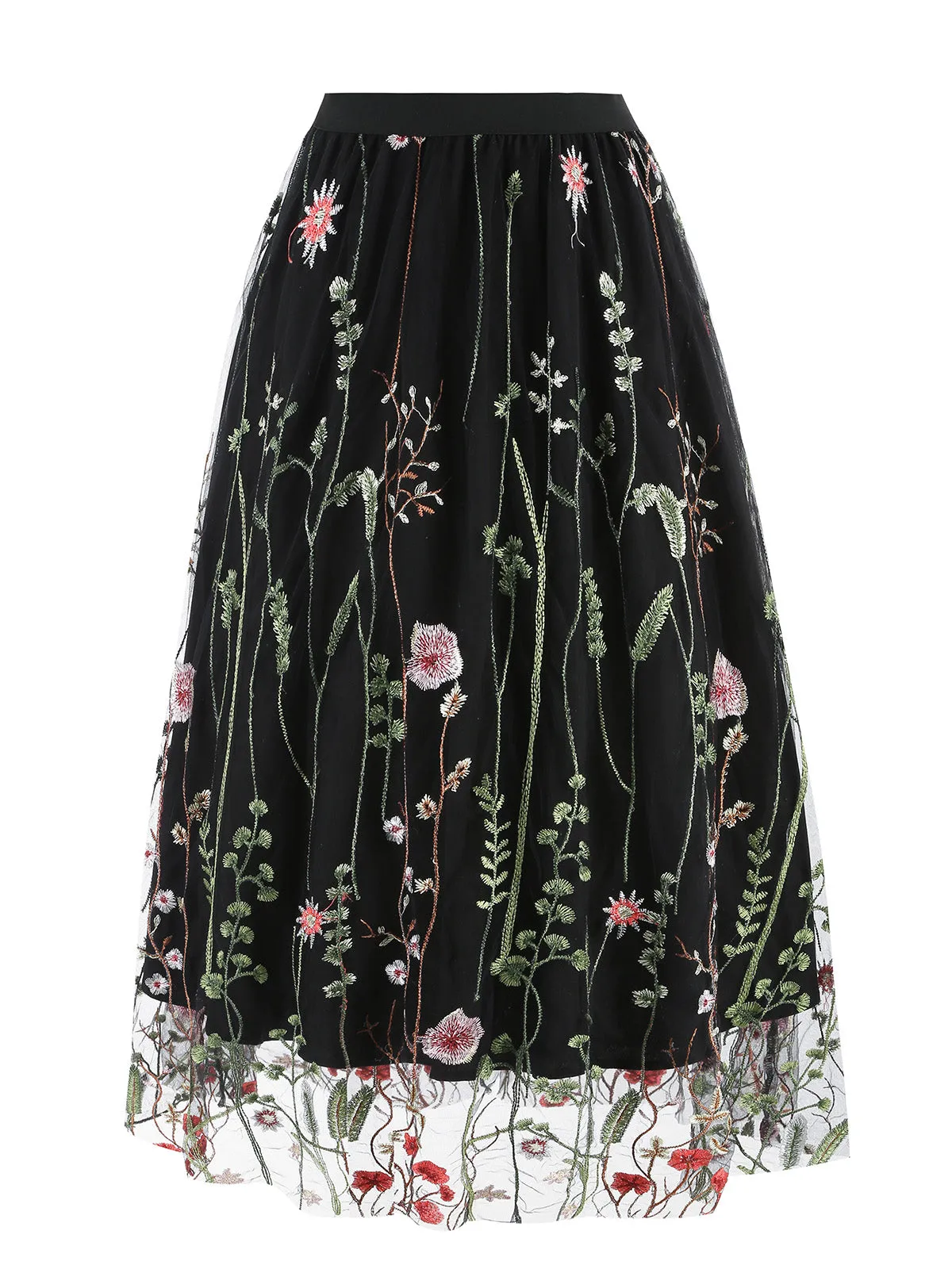 1950s Floral Embroidered Mesh Skirt sold by Retro Stage