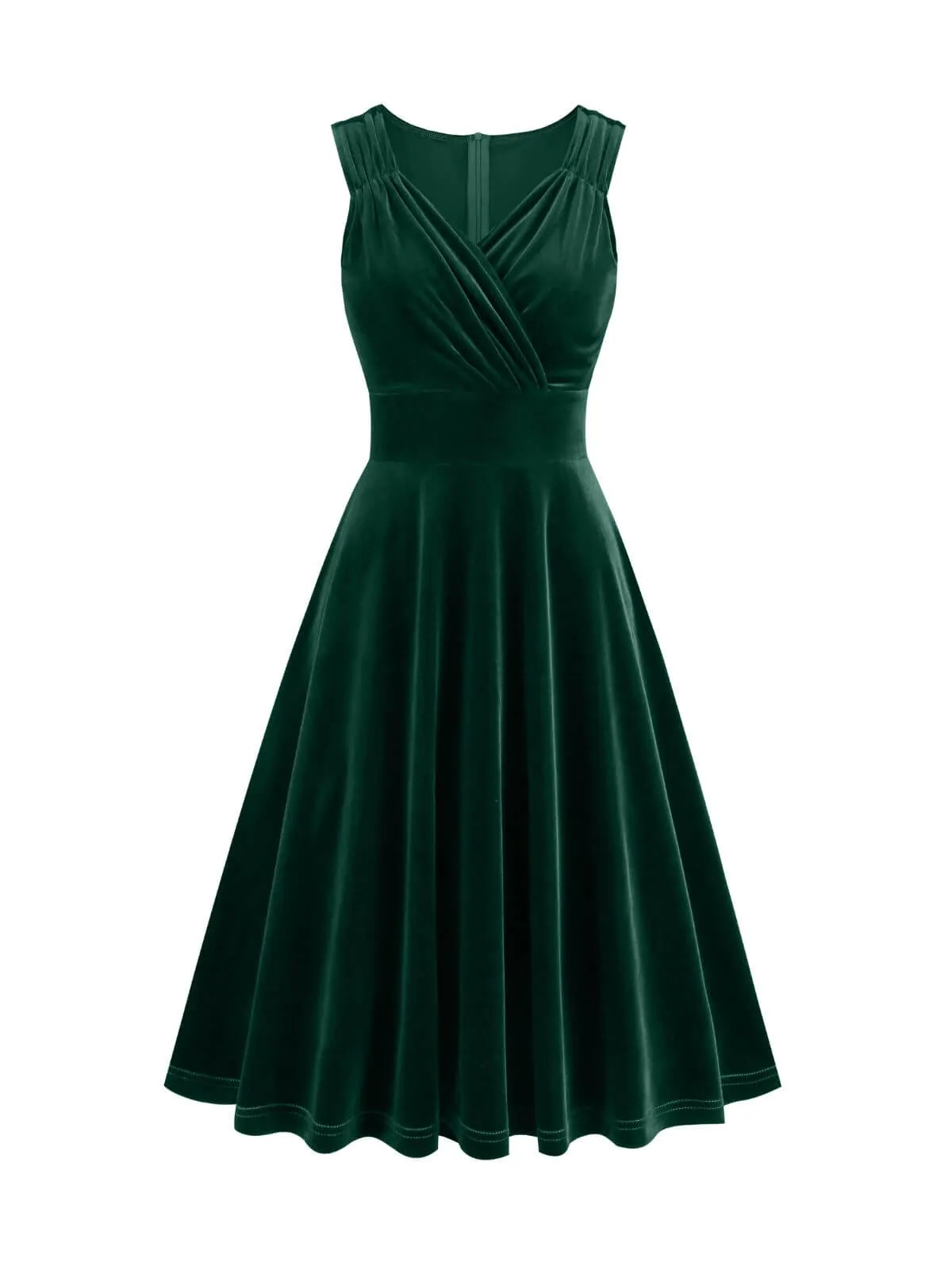 1950s Solid V-Neck Pleated Velvet Dress sold by Retro Stage product image thumbnail 3