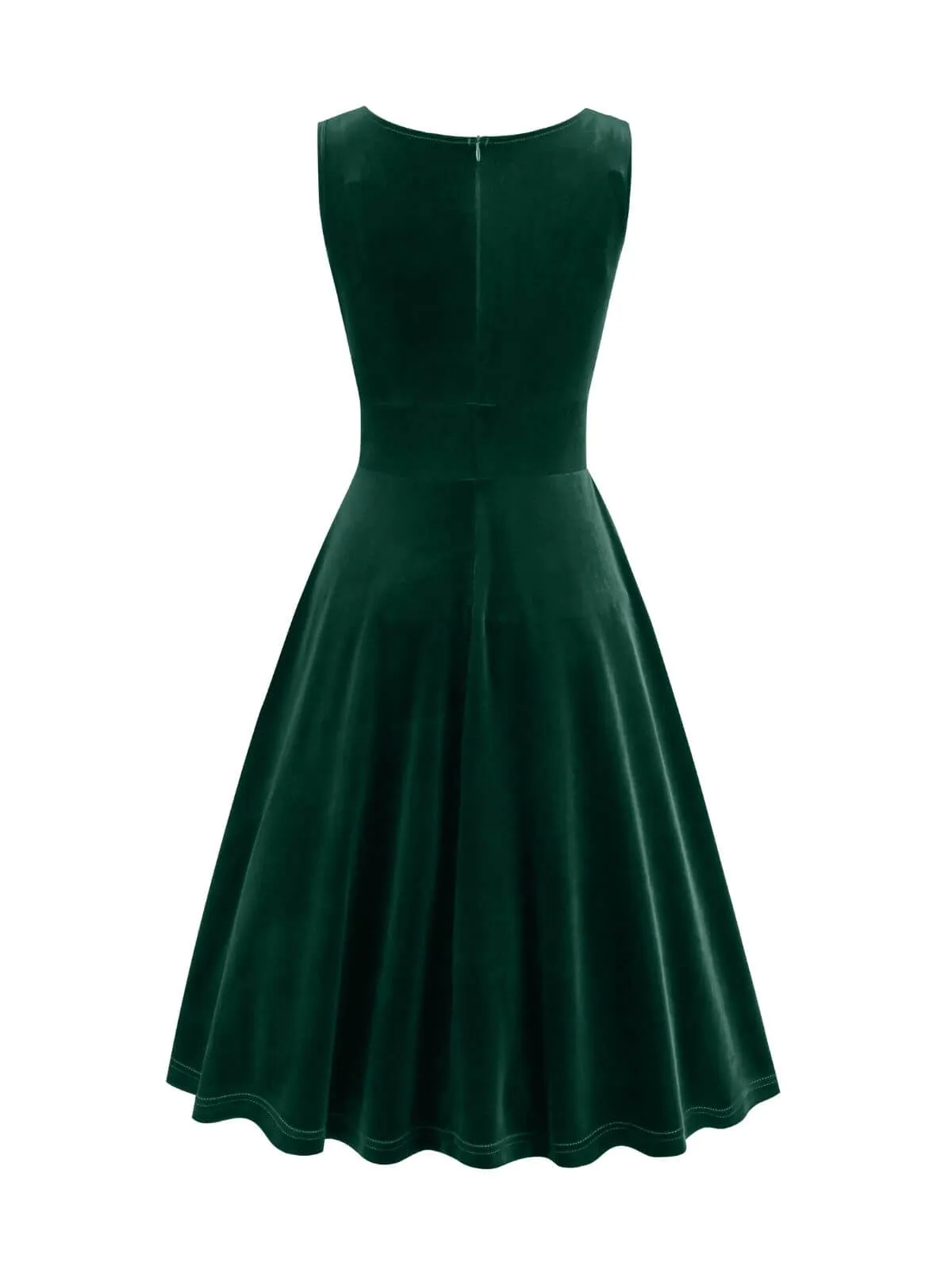 1950s Solid V-Neck Pleated Velvet Dress sold by Retro Stage product image thumbnail 4