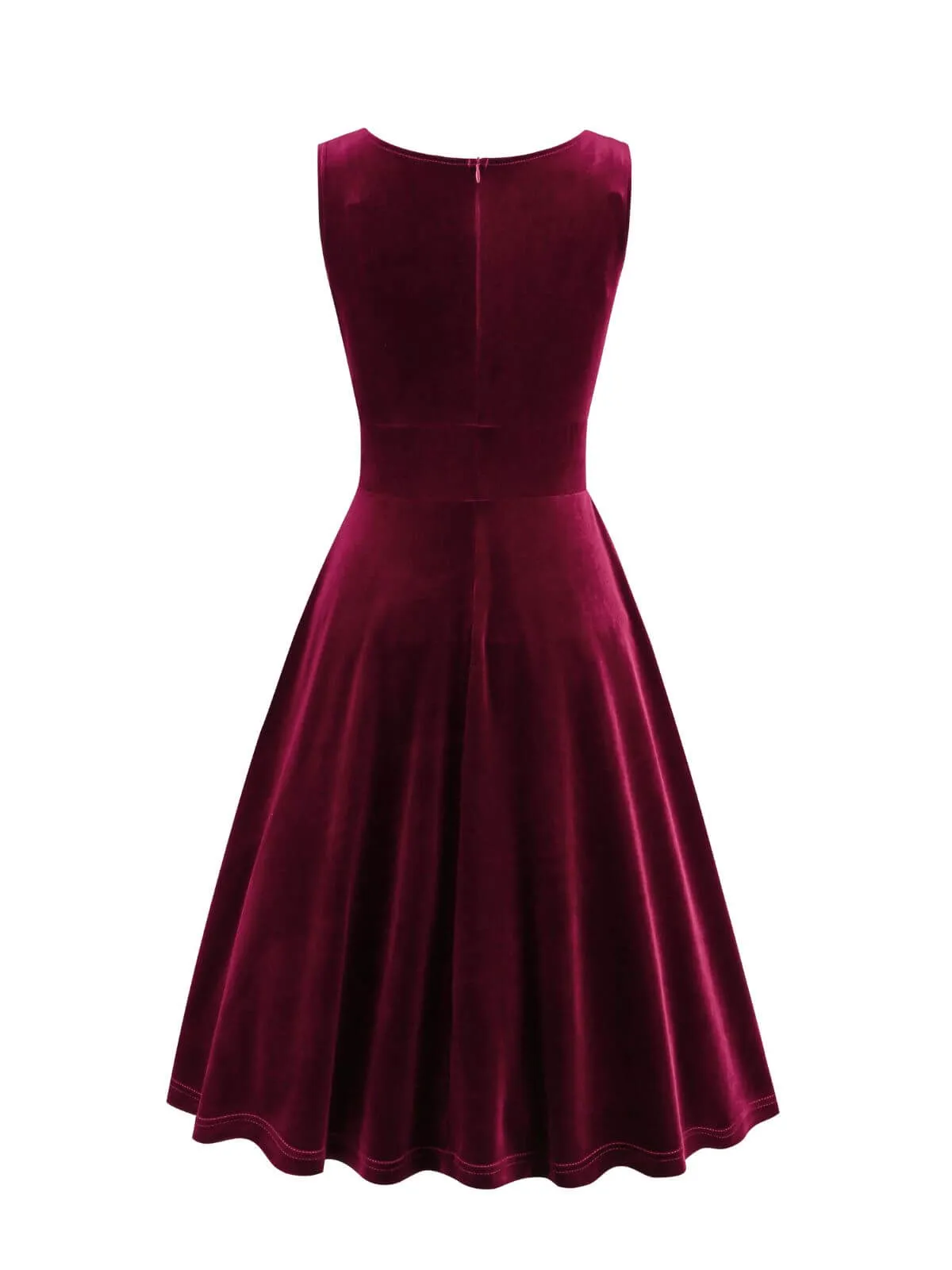 1950s Solid V-Neck Pleated Velvet Dress sold by Retro Stage product image thumbnail 2