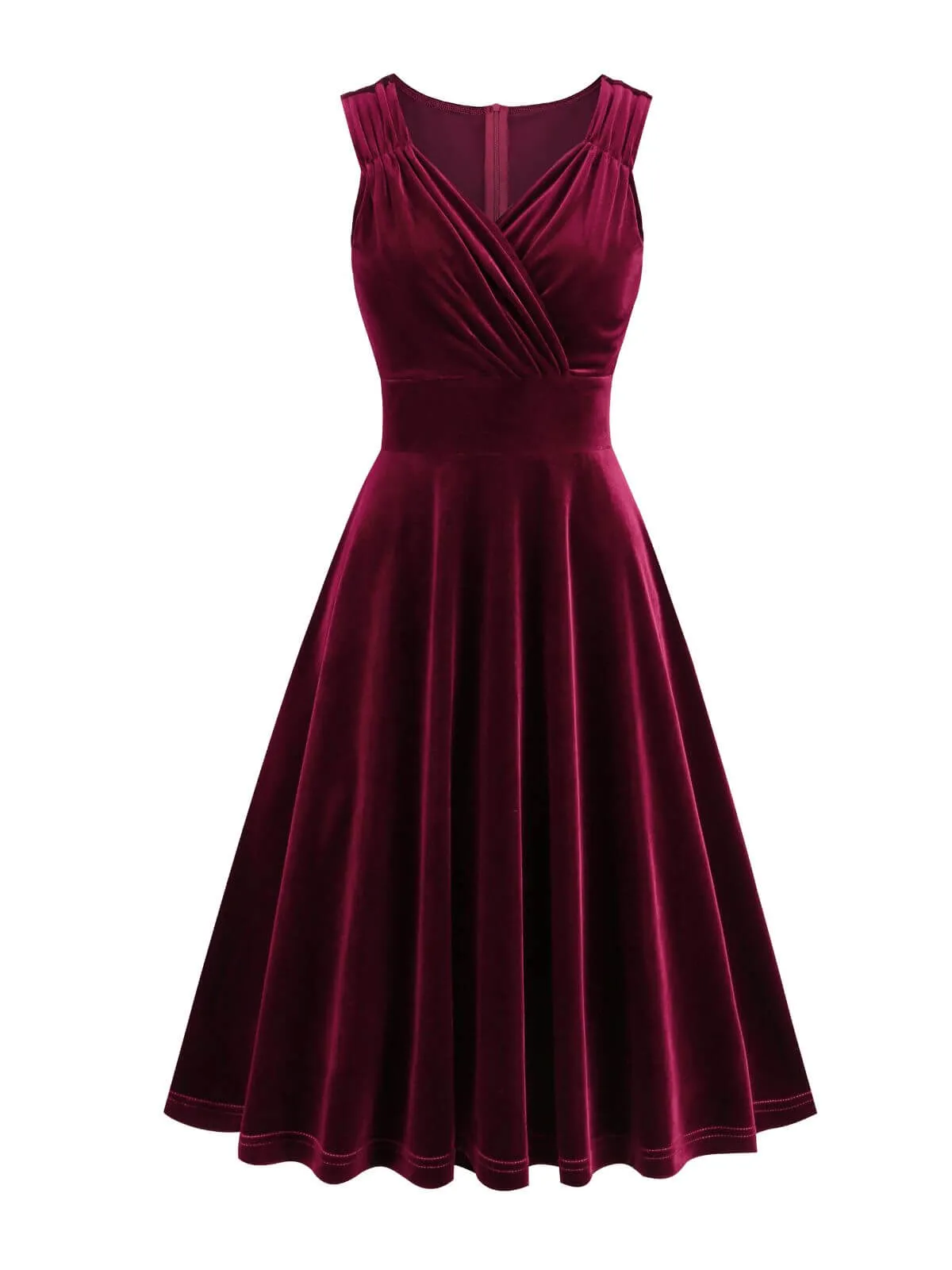 1950s Solid V-Neck Pleated Velvet Dress sold by Retro Stage