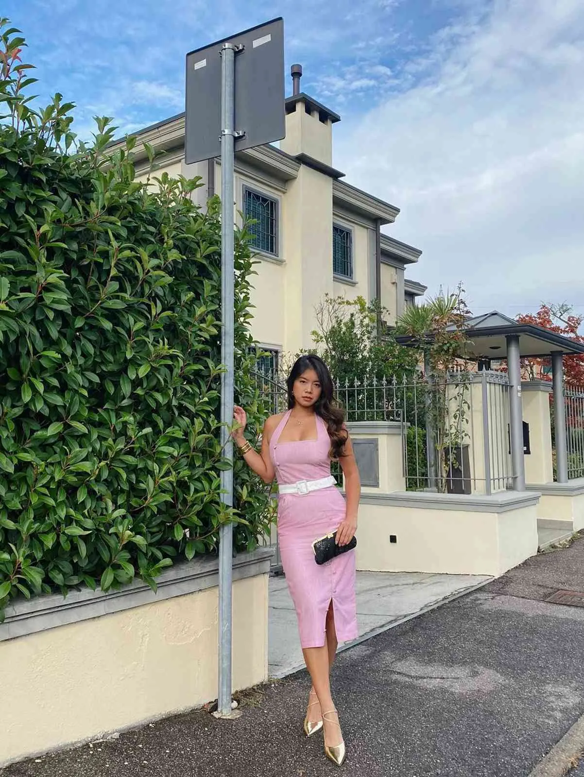 Pink 1960s Halter Stripes Belted Bodycon Dress sold by Retro Stage product image thumbnail 2