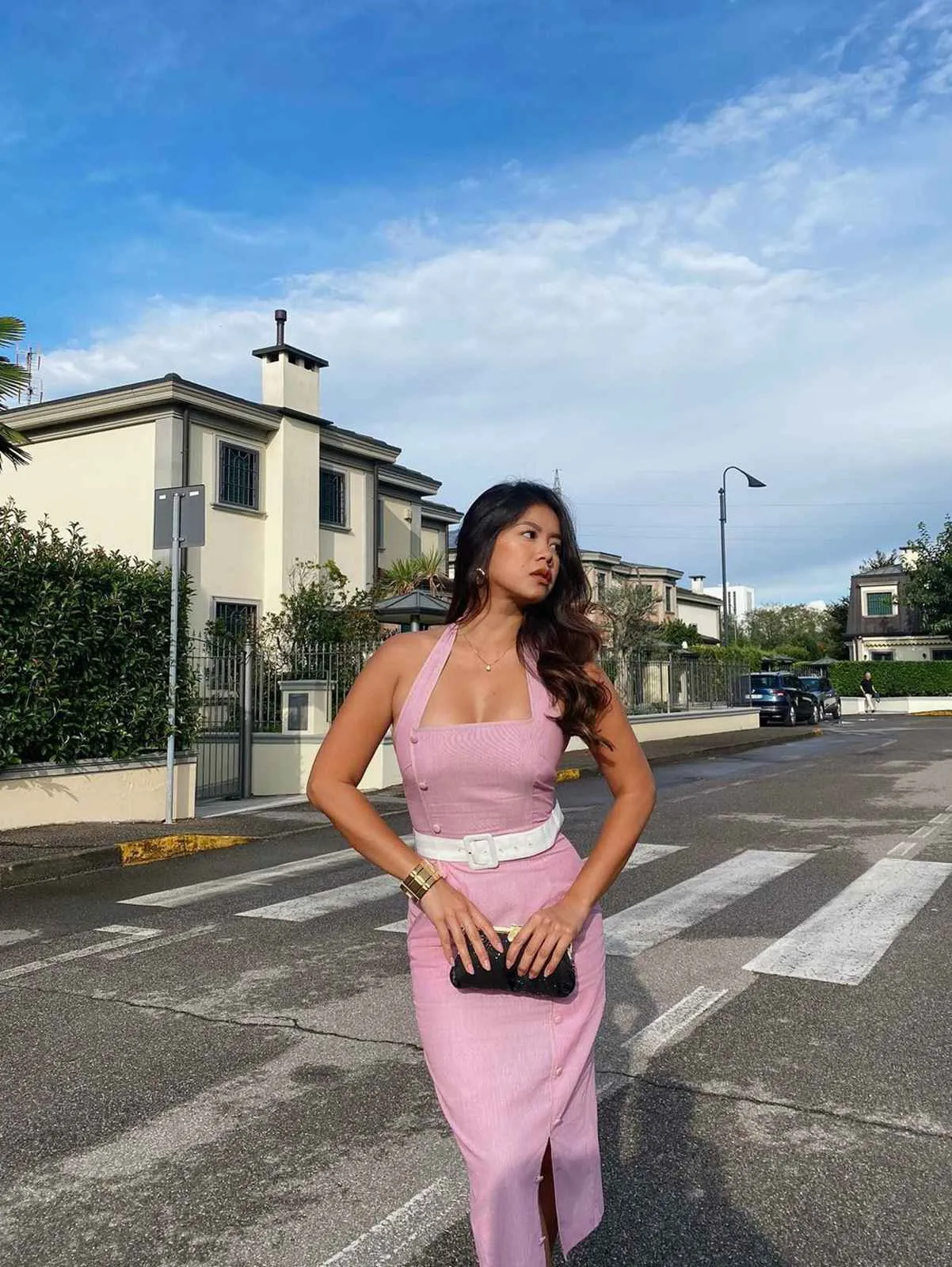 Pink 1960s Halter Stripes Belted Bodycon Dress sold by Retro Stage