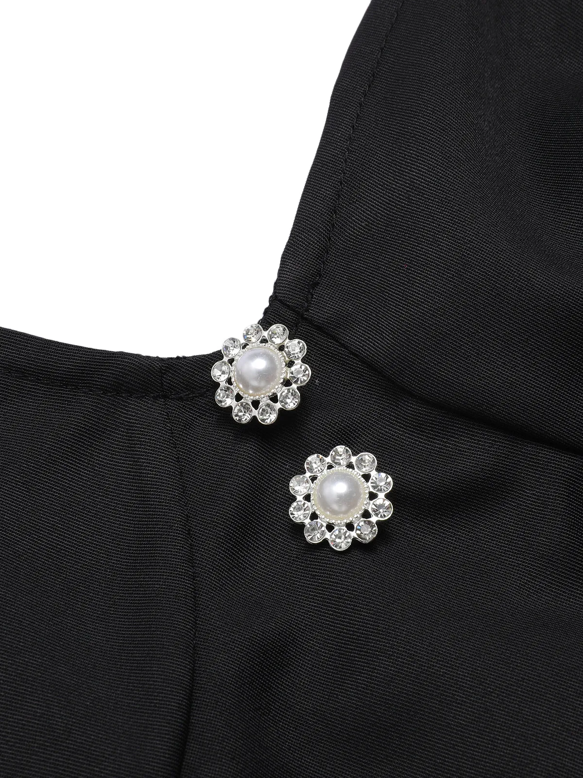 Black 1960s Solid Pearl Buttons Suspender Dress sold by Retro Stage product image thumbnail 5