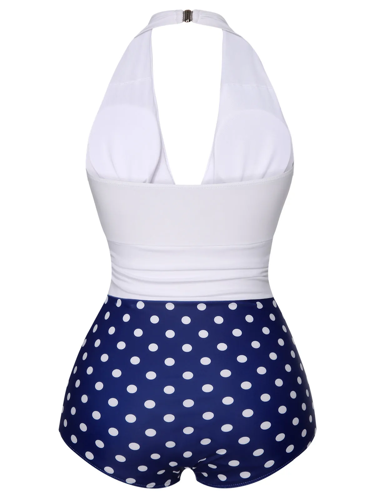 Blue & White 1950s Polka Dots Halter Swimsuit sold by Retro Stage product image thumbnail 4