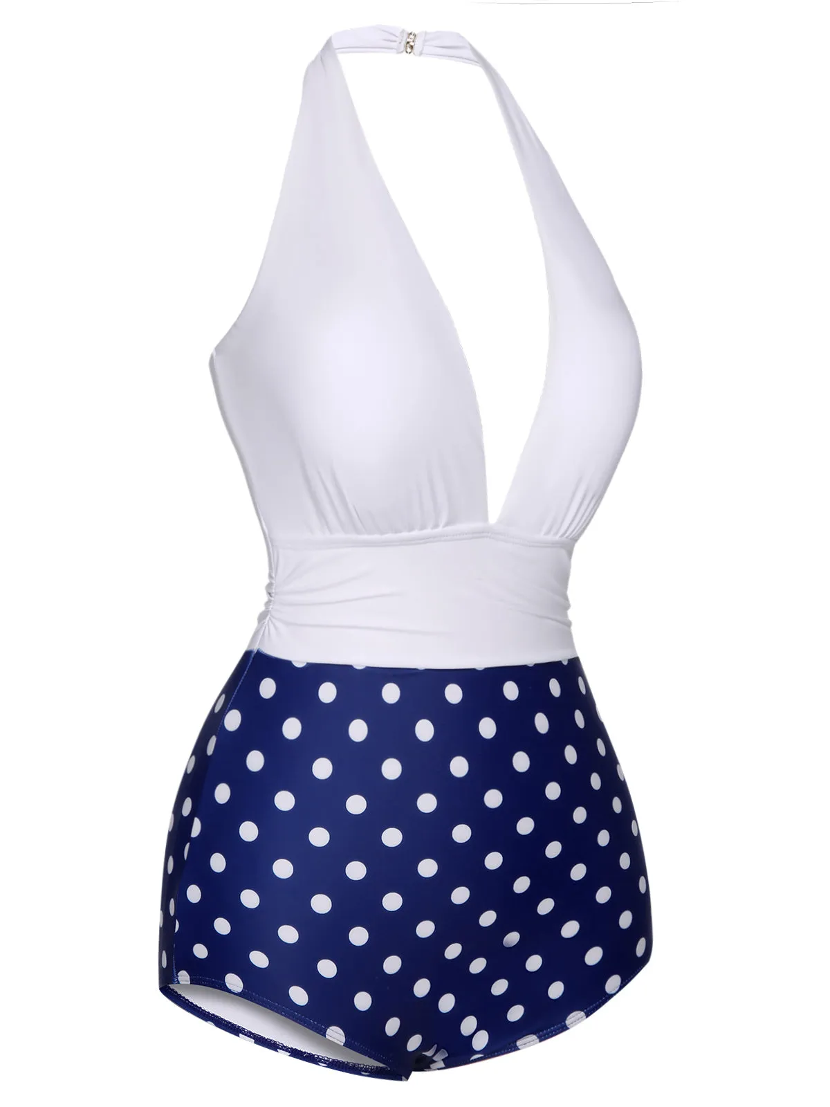 Blue & White 1950s Polka Dots Halter Swimsuit sold by Retro Stage product image thumbnail 3