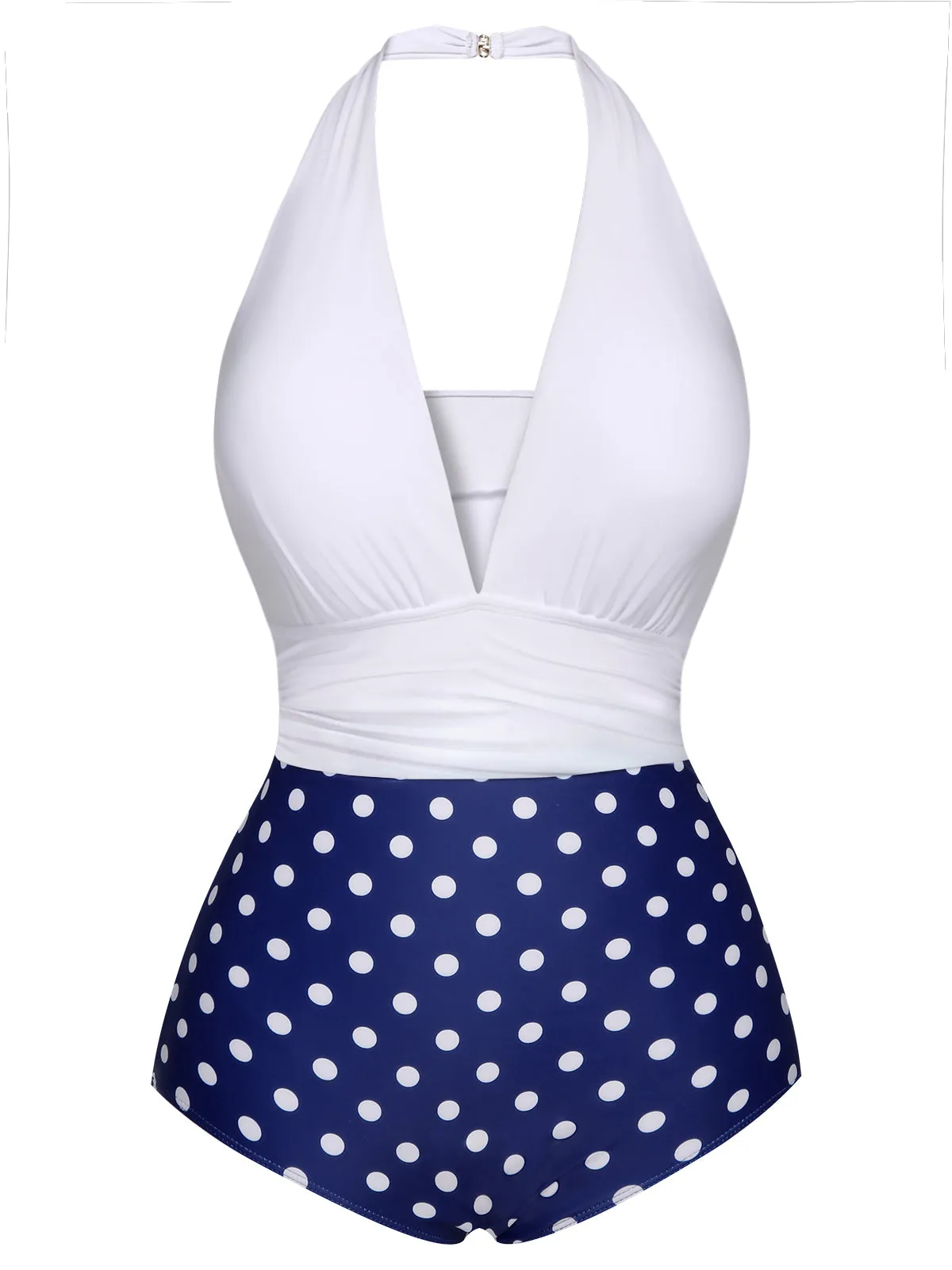 Blue & White 1950s Polka Dots Halter Swimsuit sold by Retro Stage product image thumbnail 2