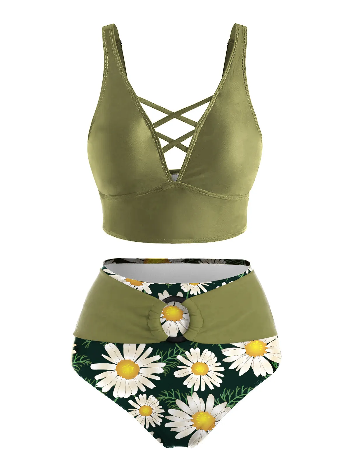 Green 1950s V-Neck Daisy Swimsuit sold by Retro Stage
