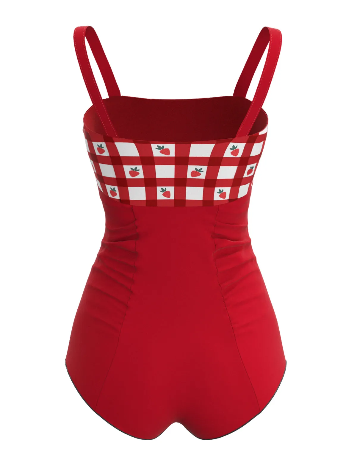 Red 1950s Strawberry Plaid Suspender Swimsuit sold by Retro Stage product image thumbnail 2
