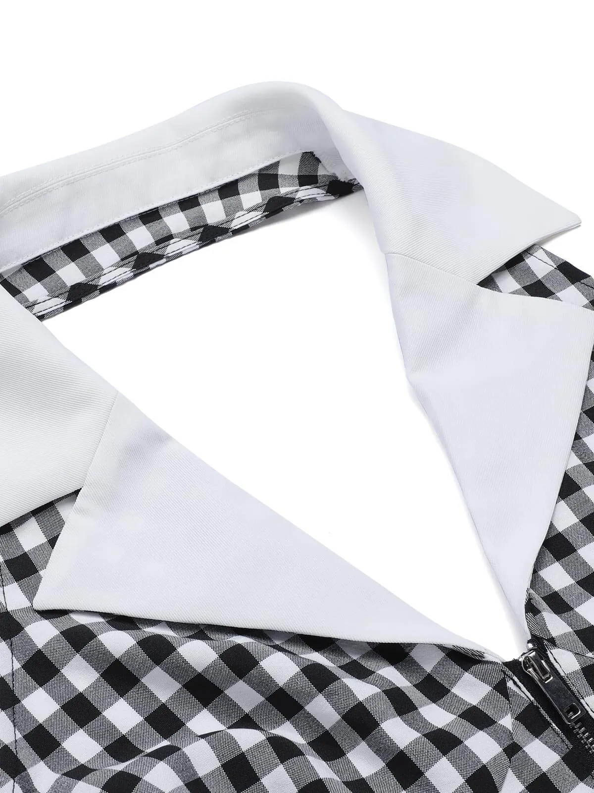 Black White 1940s Plaid Lapel Halter Jumpsuit sold by Retro Stage product image thumbnail 5