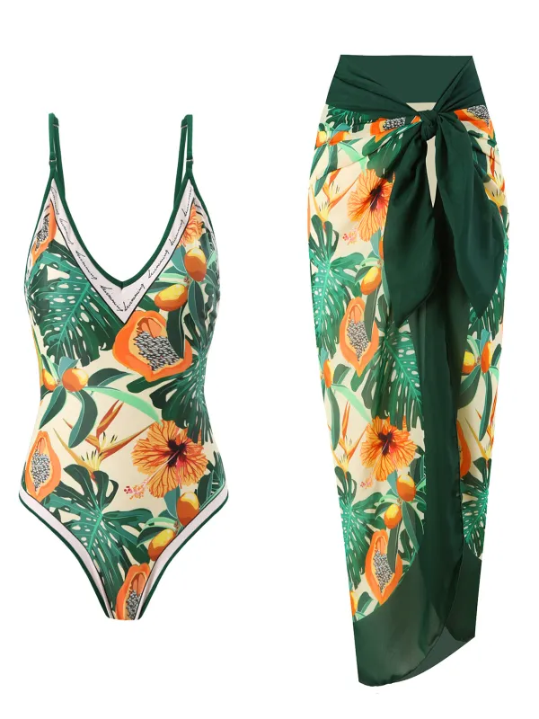 1950s Tropical Print One-Piece Swimsuit & Cover-Up sold by Retro Stage