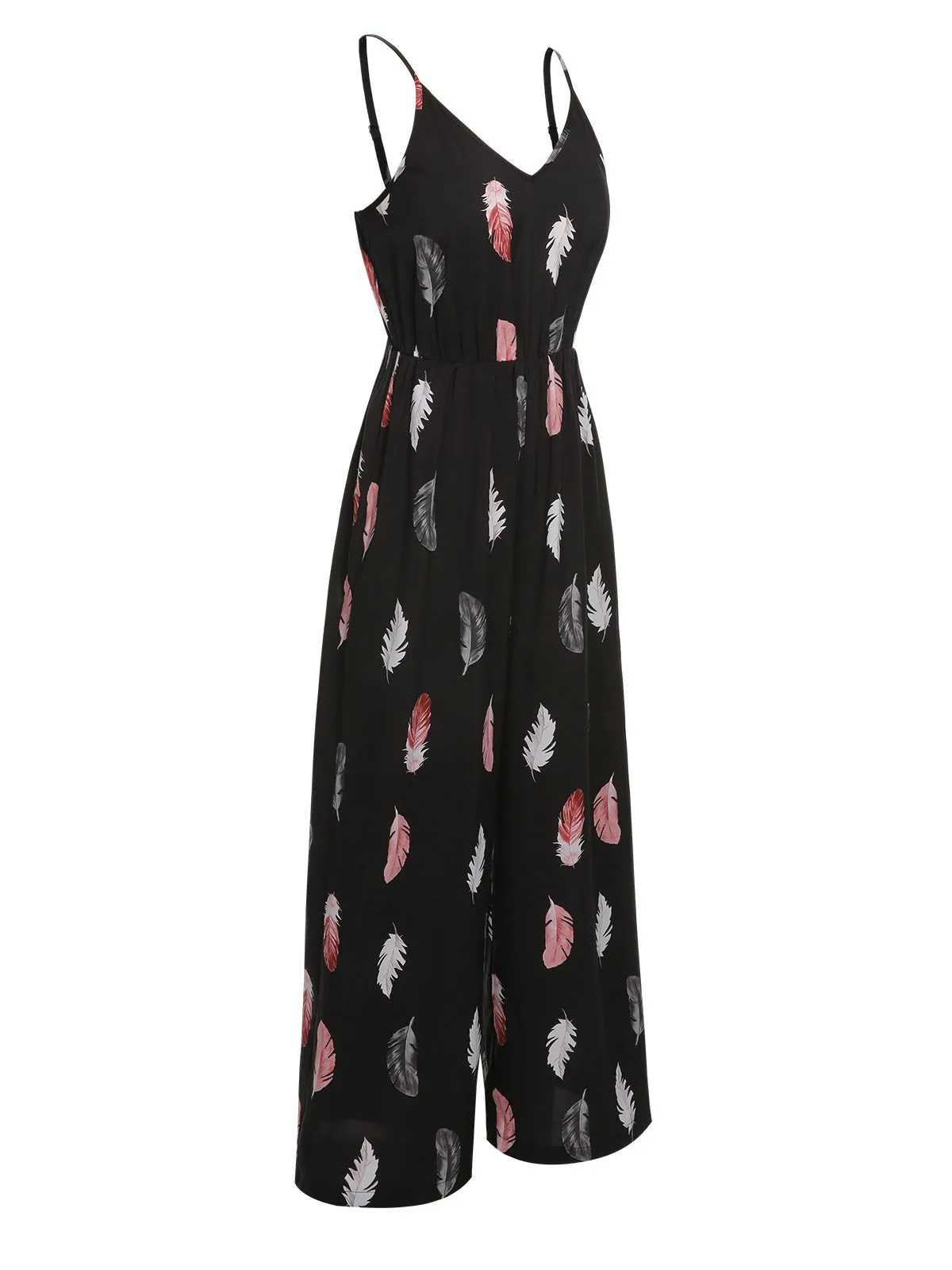 Black 1930s Feather Print Spaghetti Strap Jumpsuit sold by Retro Stage product image thumbnail 3