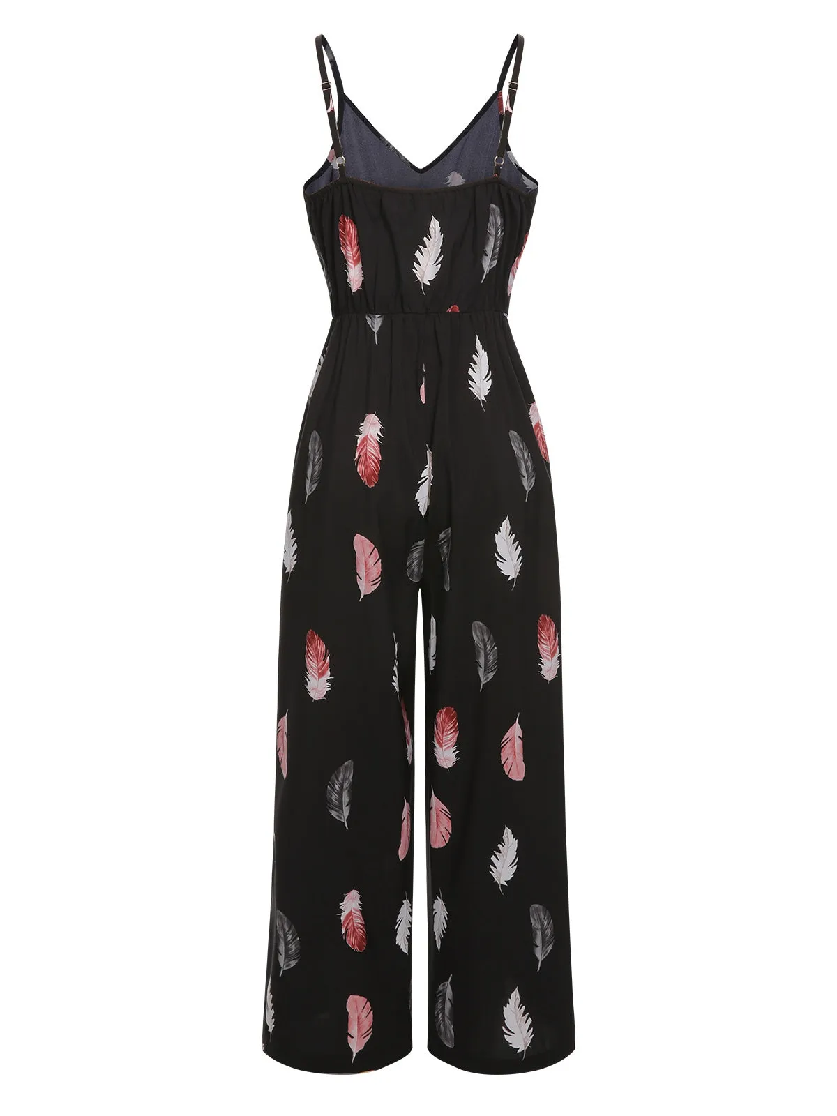 Black 1930s Feather Print Spaghetti Strap Jumpsuit sold by Retro Stage product image thumbnail 4