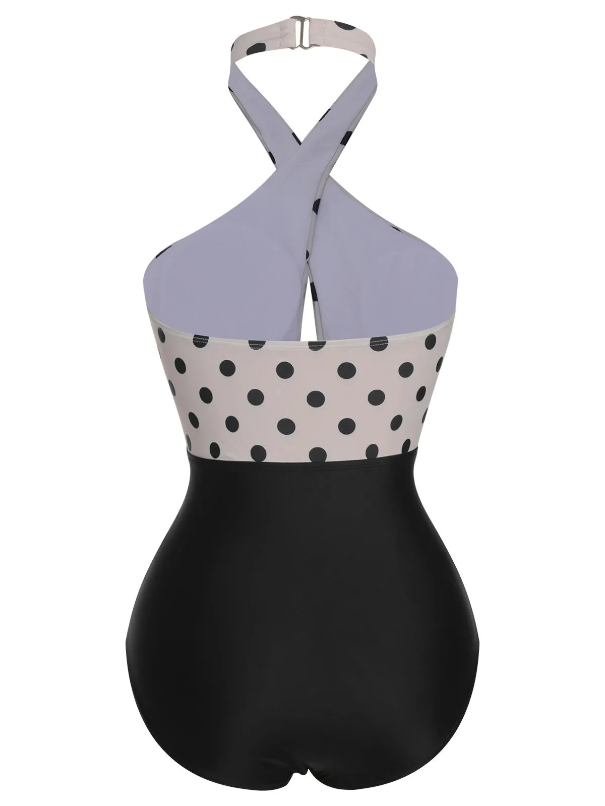 Beige 1950s Polka Dot Halter One-Piece Swimsuit sold by Retro Stage product image thumbnail 4