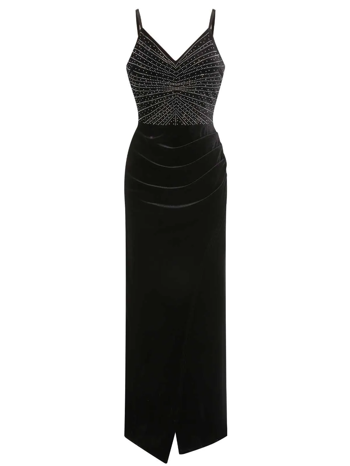Black 1960s Spaghetti Strap Velvet Beading Dress sold by Retro Stage product image thumbnail 2