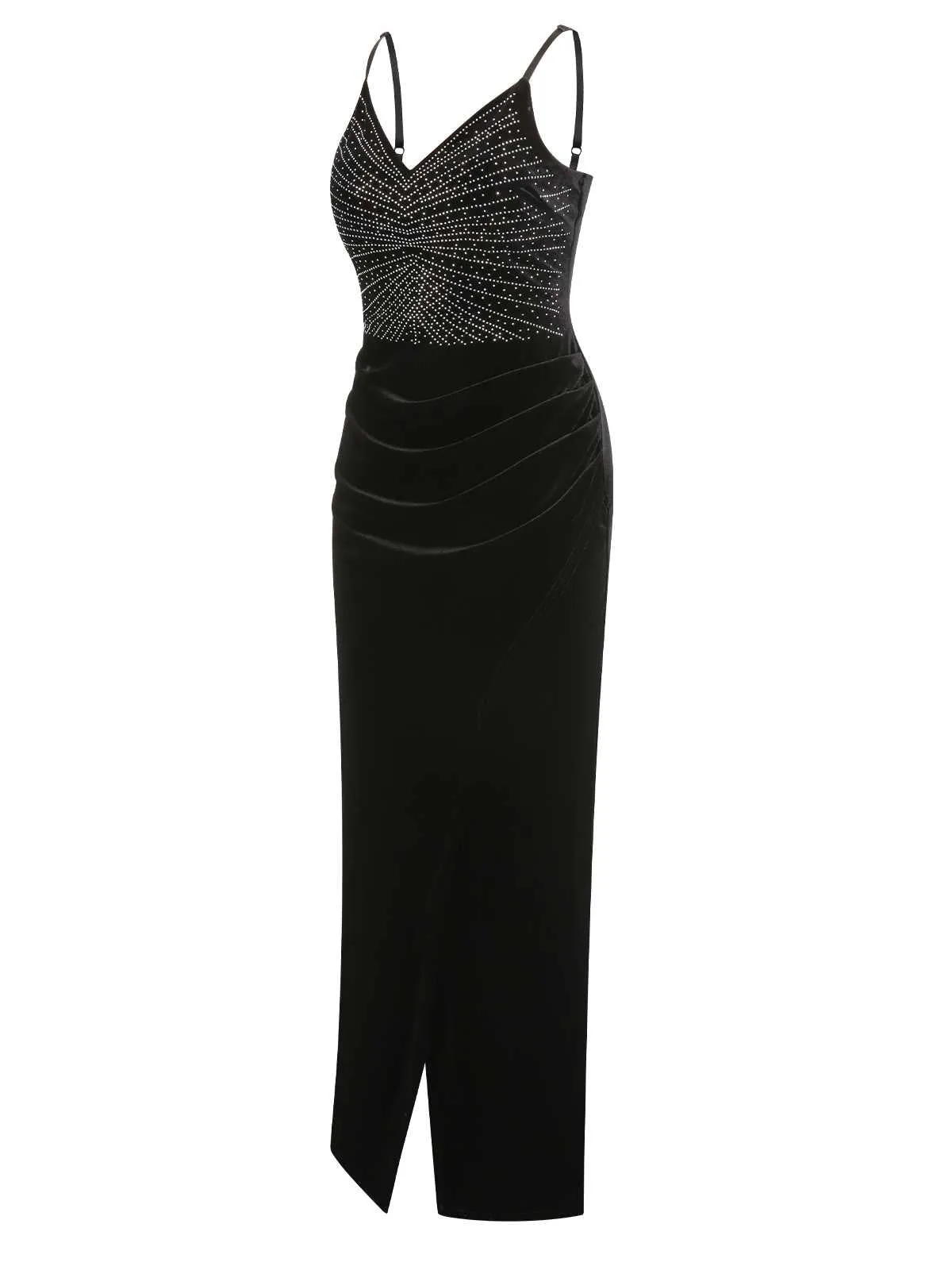 Black 1960s Spaghetti Strap Velvet Beading Dress sold by Retro Stage product image thumbnail 3