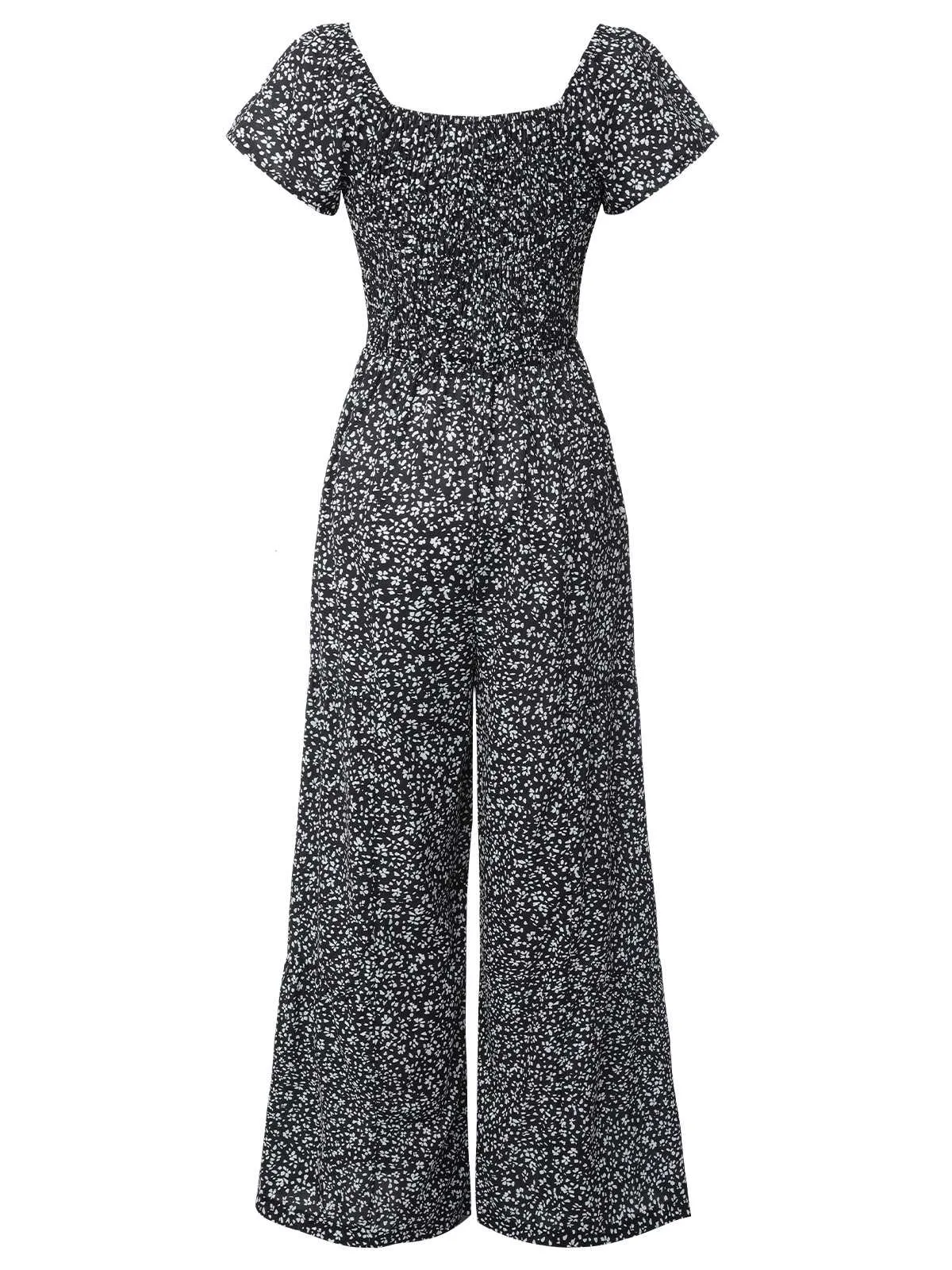 Black 1930s Square Neck Floral Jumpsuit sold by Retro Stage product image thumbnail 2