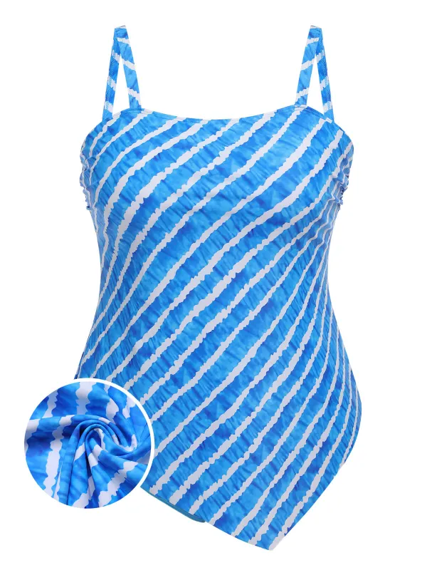 [Plus Size] Blue 1950s Diagonal Stripe Swimsuit sold by Retro Stage
