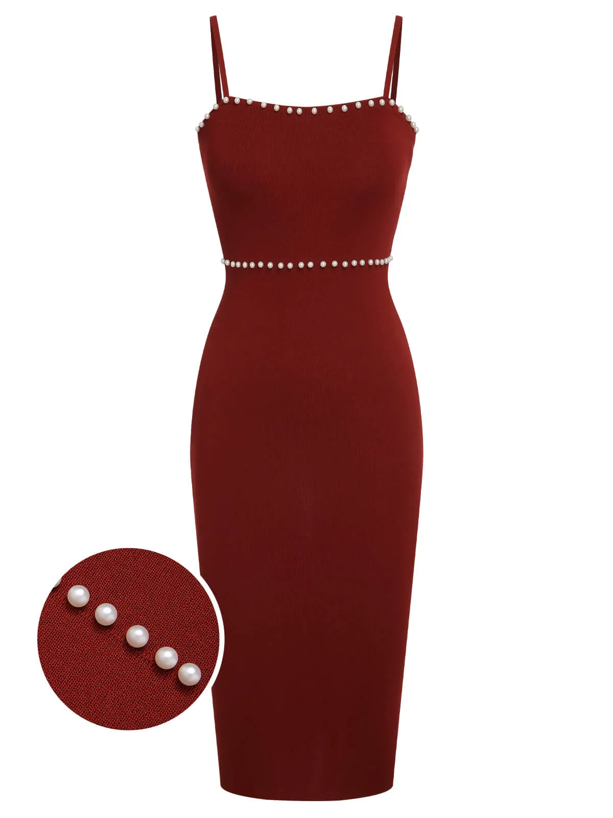 Red 1960s Solid Pearl Knitted Sling Dress sold by Retro Stage