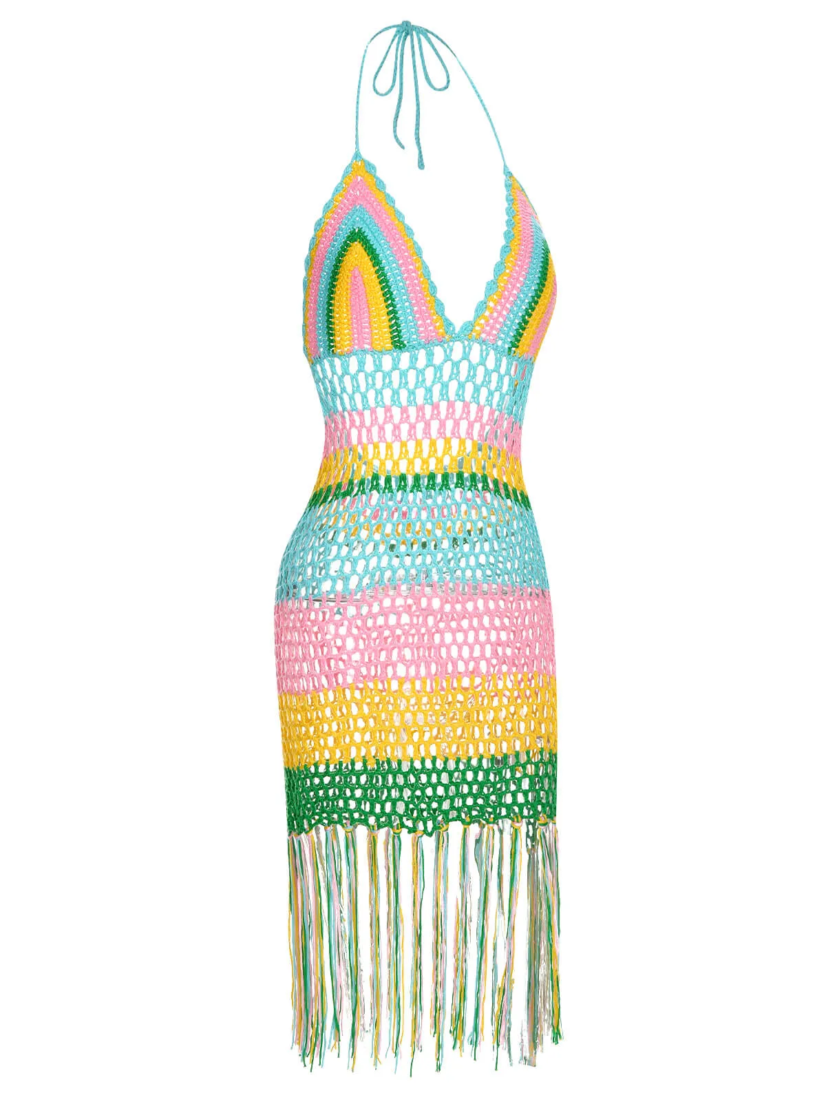 1960s Handmade Crochet Tassel Halter Cover-Up sold by Retro Stage product image thumbnail 2